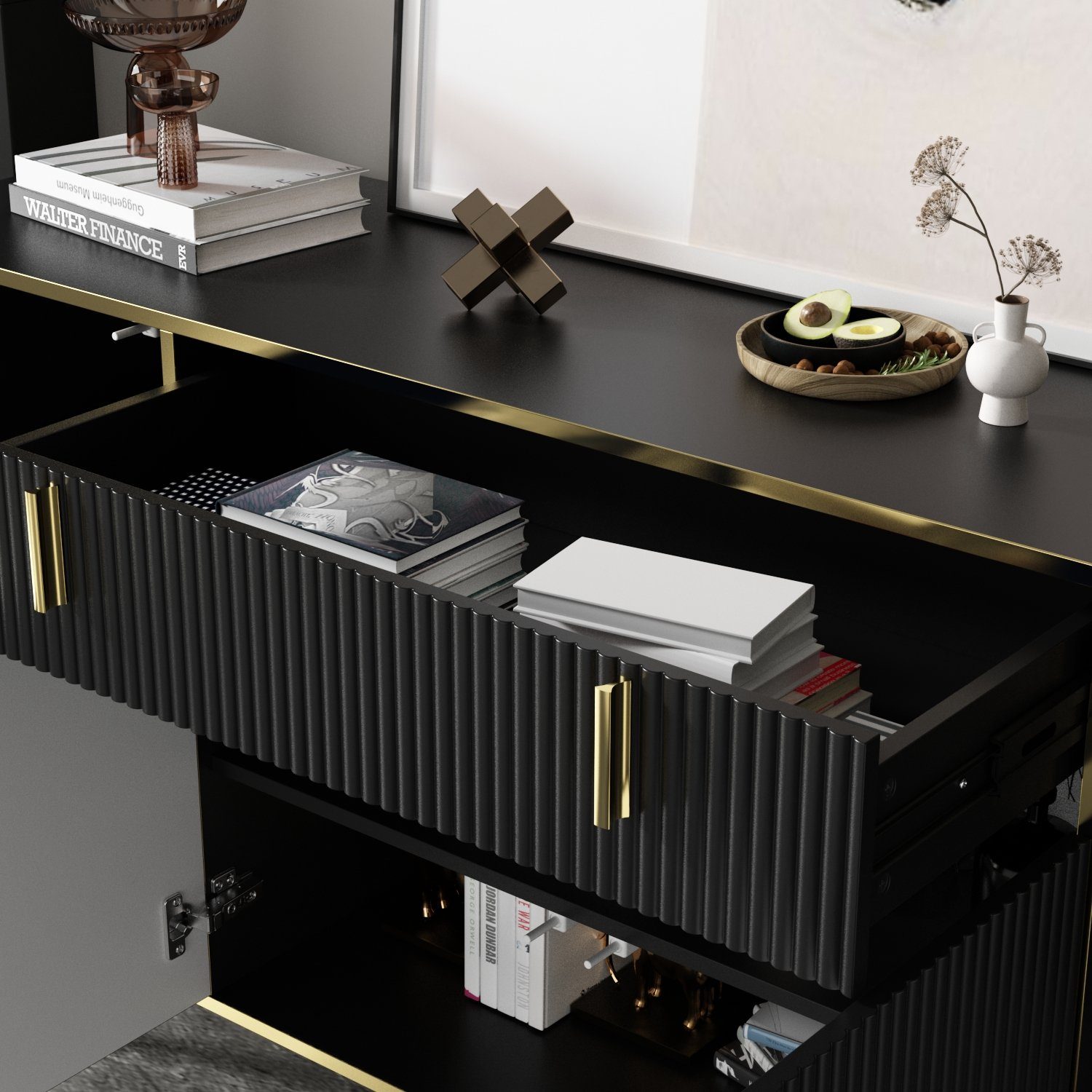 FUFU&GAGA Sideboard Komodenschrank mit 4 Türen und 1 Schublade – Bild 3 von 5
