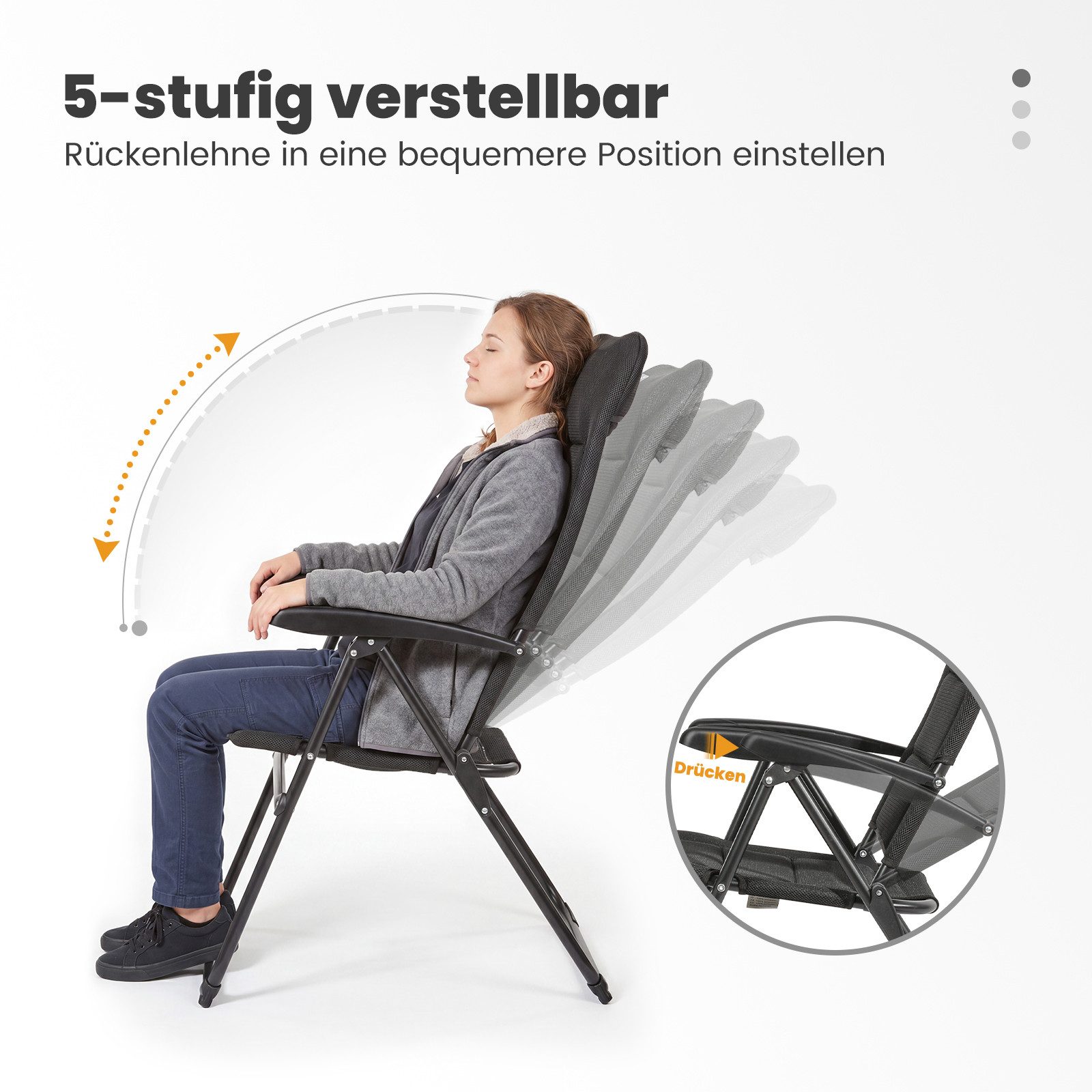 HOMECALL Gartenstuhl Hochlehner Campingstuhl Klappstühle Gepolstert Faltstuhl Balkonstuhl (Anglerstuhl, 1 St), mit 5-Fach Verstellbare lehne, für Camp Garten Balkon, Belastbar 150KG