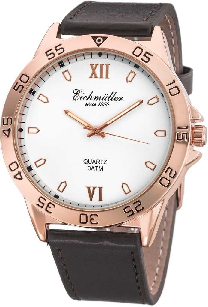 Eichmüller Quarzuhr Herrenuhr RE1043 rose-weiss-braun 44 mm