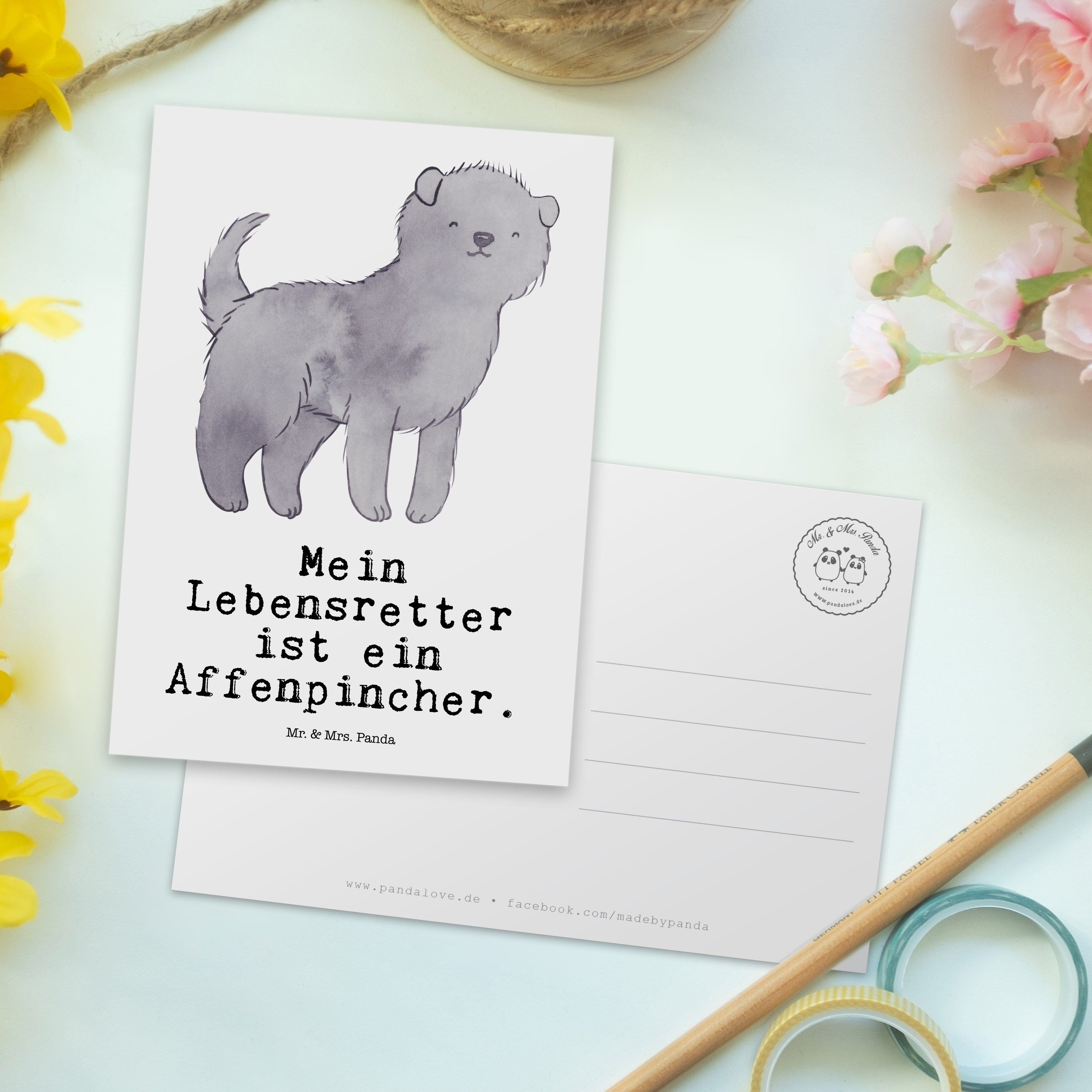 & - Mr. Ansichtskarte, - Affenpincher Karte, Geschenk, Weiß Mrs. Lebensretter Postkarte Panda Hu