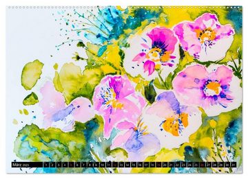 CALVENDO Wandkalender Blumenjahr - Bunte Blüten in Aquarell (Premium, hochwertiger DIN A2 Wandkalender 2023, Kunstdruck in Hochglanz)