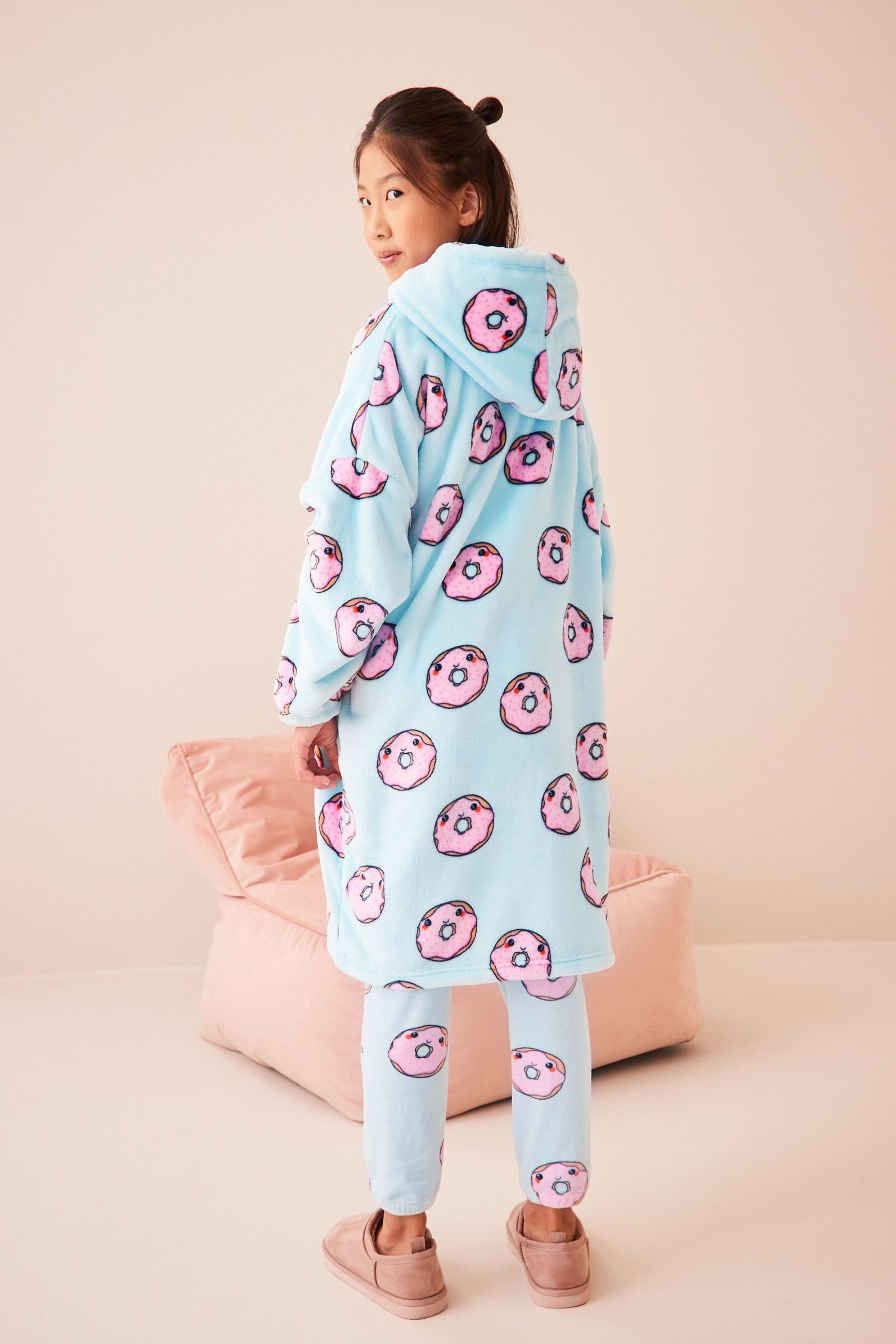 (recycelt), Doughnut Blue Figurenmotiv, Polyester Kapuzendecke mit Next Kinderbademantel Polyester