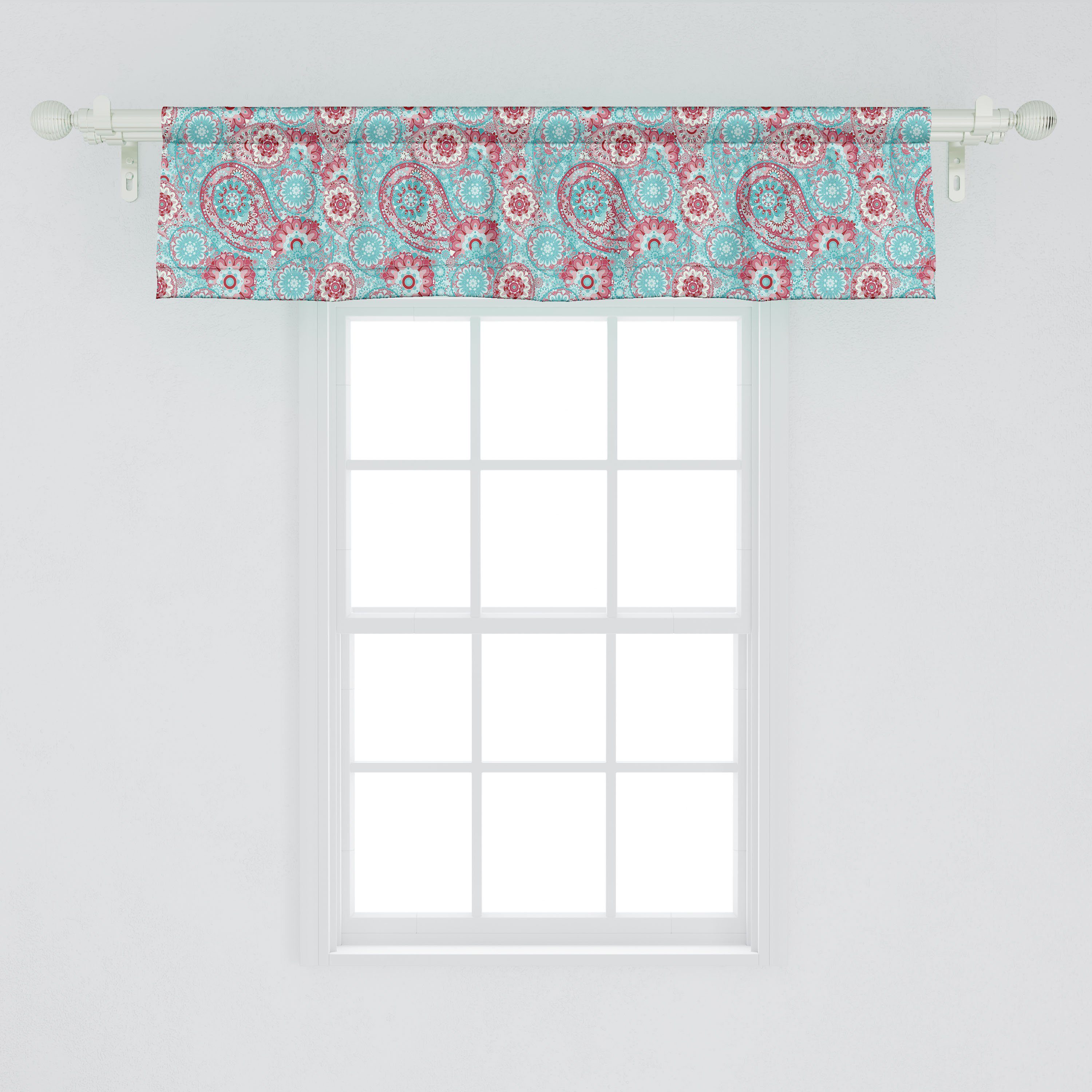 Scheibengardine Vorhang Volant für Küche Schlafzimmer mit Stangentasche, Oriental Microfaser, Abakuhaus, Jahrgang Dekor Frühlings-Blumen