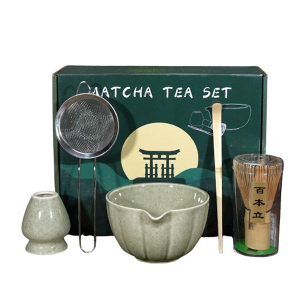 Auledio Чайный сервиз Keramik Matcha-Schale und Matcha-Rührbesen-Set, 5-teilig