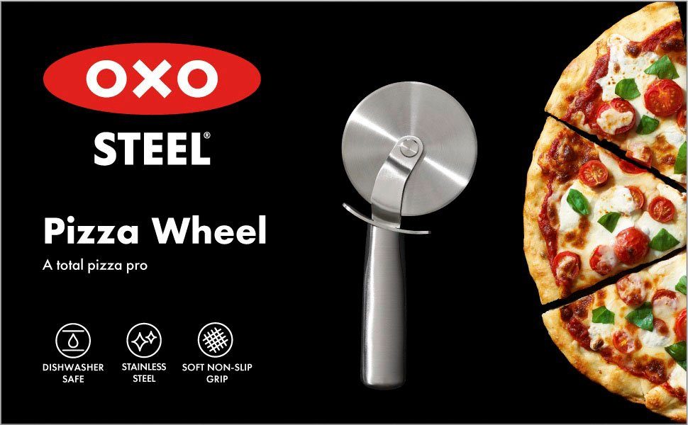 OXO SteeL Pizzaschneider, Edelstahl, Soft-Touch-Griff