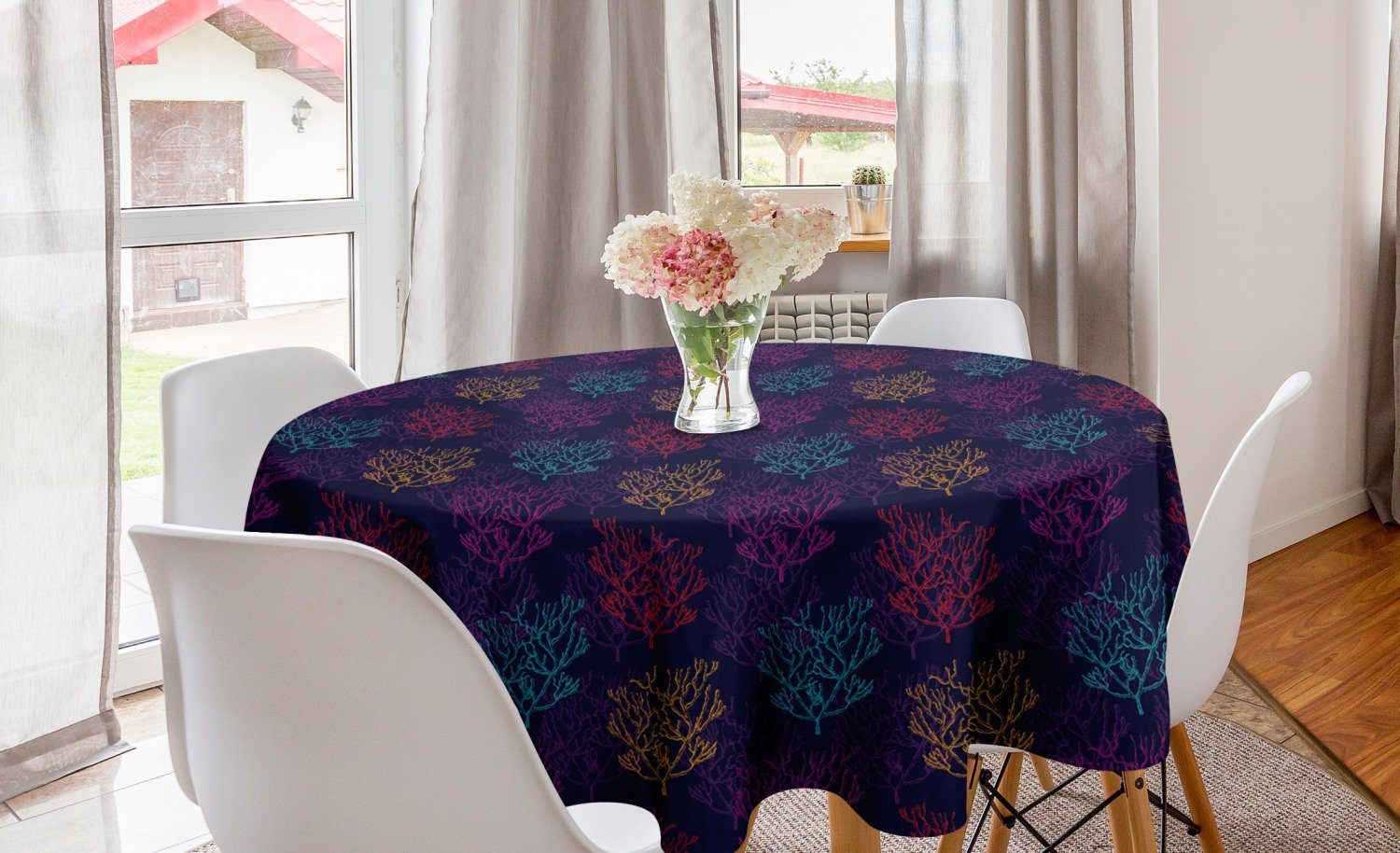 Abakuhaus Tischdecke Kreis Tischdecke Abdeckung für Esszimmer Küche Dekoration, Nautisch Bunte Muster Seaweeds