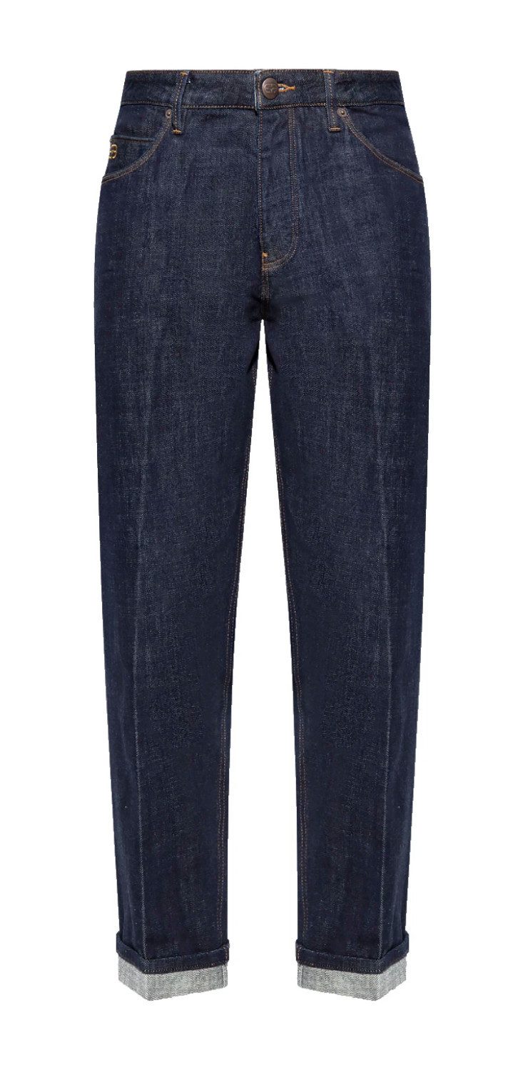 Emporio Armani 5-Pocket-Jeans Loose Fit Hose Navy Blue Denim aufgeschlagene Saum klassische Handwerkskunst mit modernem Retro-Charme