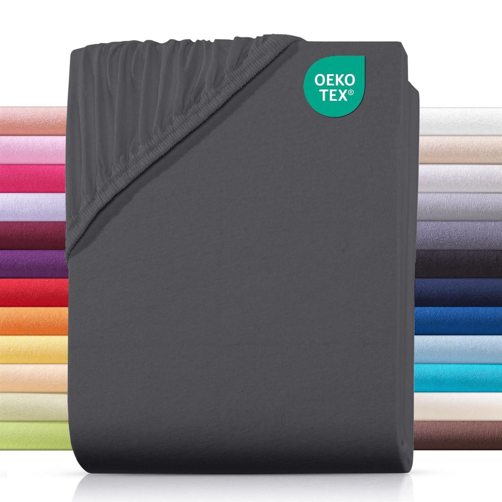 Carpe Sonno Spannbettlaken Jersey 90x200 100x200 120x200 140x200 160x200 180x200 200x200 70x140, Jersey, Gummizug: rundum, (1 Stück), 100% Baumwolle Spannbettlaken 140x200 Spannbetttuch Anthrazit