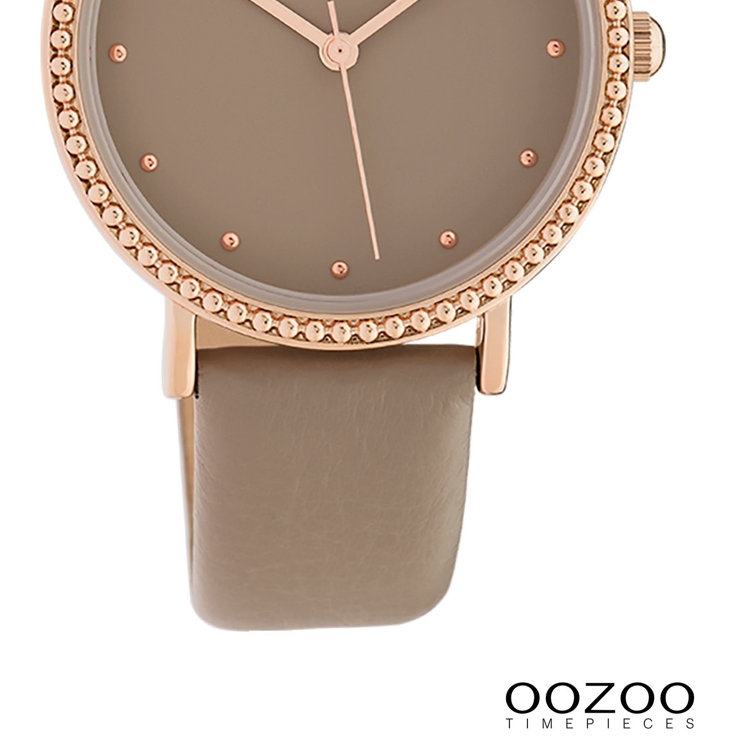 OOZOO Quarzuhr Oozoo Damen Armbanduhr Timepieces Analog, Damenuhr rund,  mittel (ca. 34mm) Lederarmband, Fashion-Style, Indizes: dots