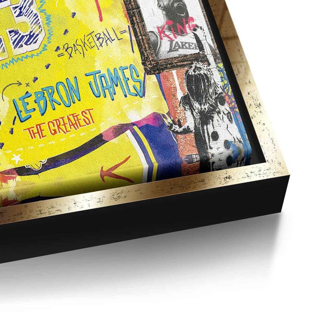 LeBron Basketball Porträt James Leinwandbild, DOTCOMCANVAS® Rahmen Collage Lakers Pop Leinwandbild goldener Art