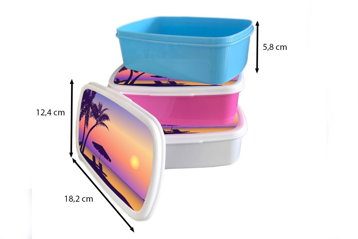 MuchoWow Lunchbox Strandkorb - für Kunststoff, für Sommer weiß Kinder Strand Brotbox (2-tlg), Jungs Erwachsene, Brotdose, und und Zeichnung, - - Mädchen