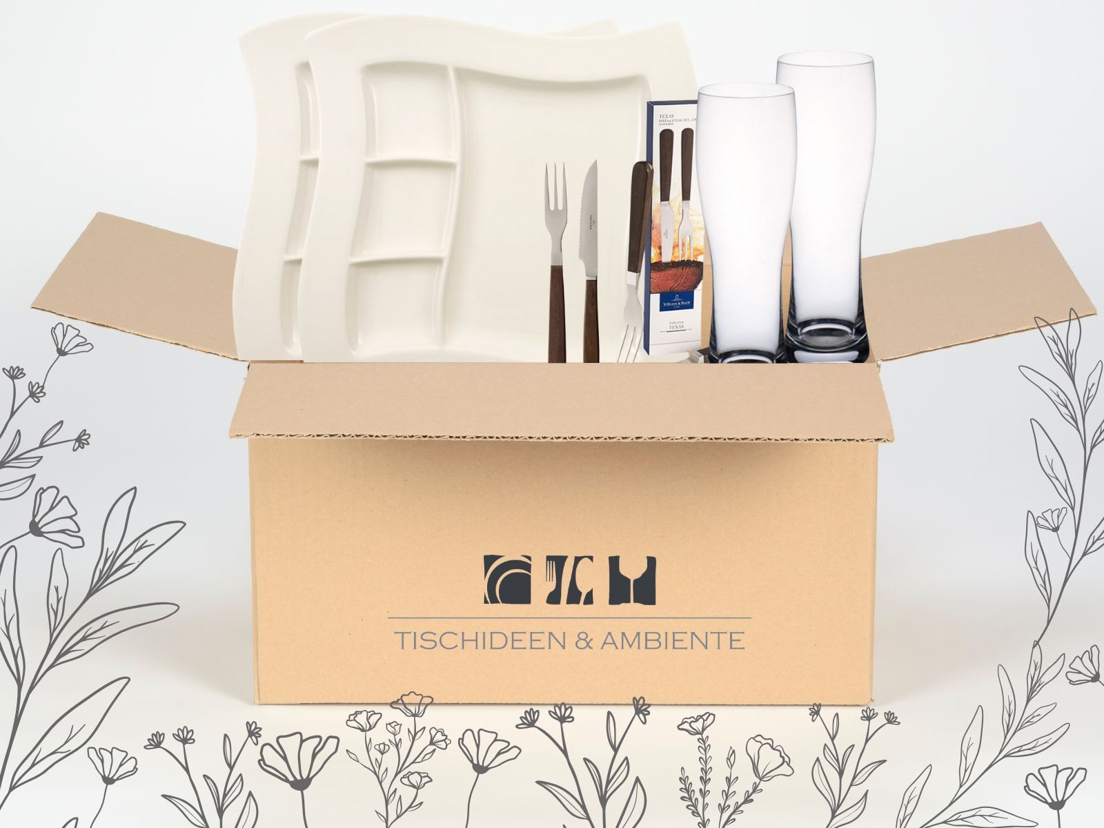 Villeroy & Boch Geschirr-Set Geschenkbox Männerabend Weizen 6tlg, Premium Porcelain / Edelstahl / Glas