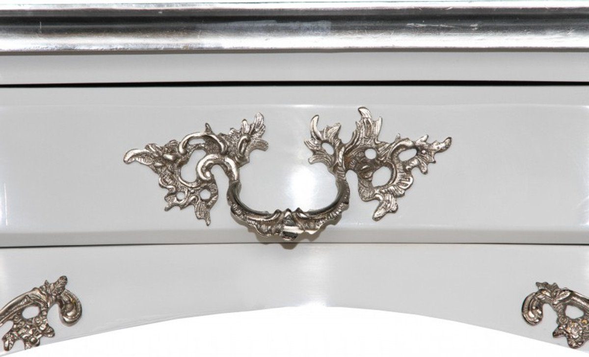 Casa Barock / Schreibtisch Luxus Padrino Schreibtisch Weiß Silber Sekretär Möbel Luxus