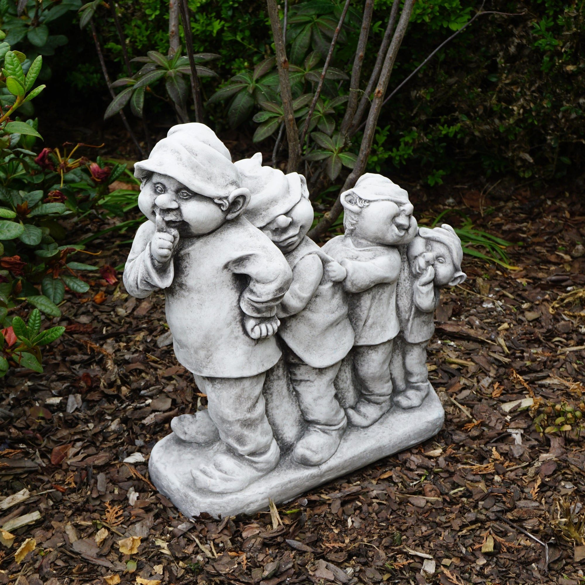 Gartenfigur Gnom-Truppe, Steinfigur Wichtel, H. 34 cm, 12 kg
