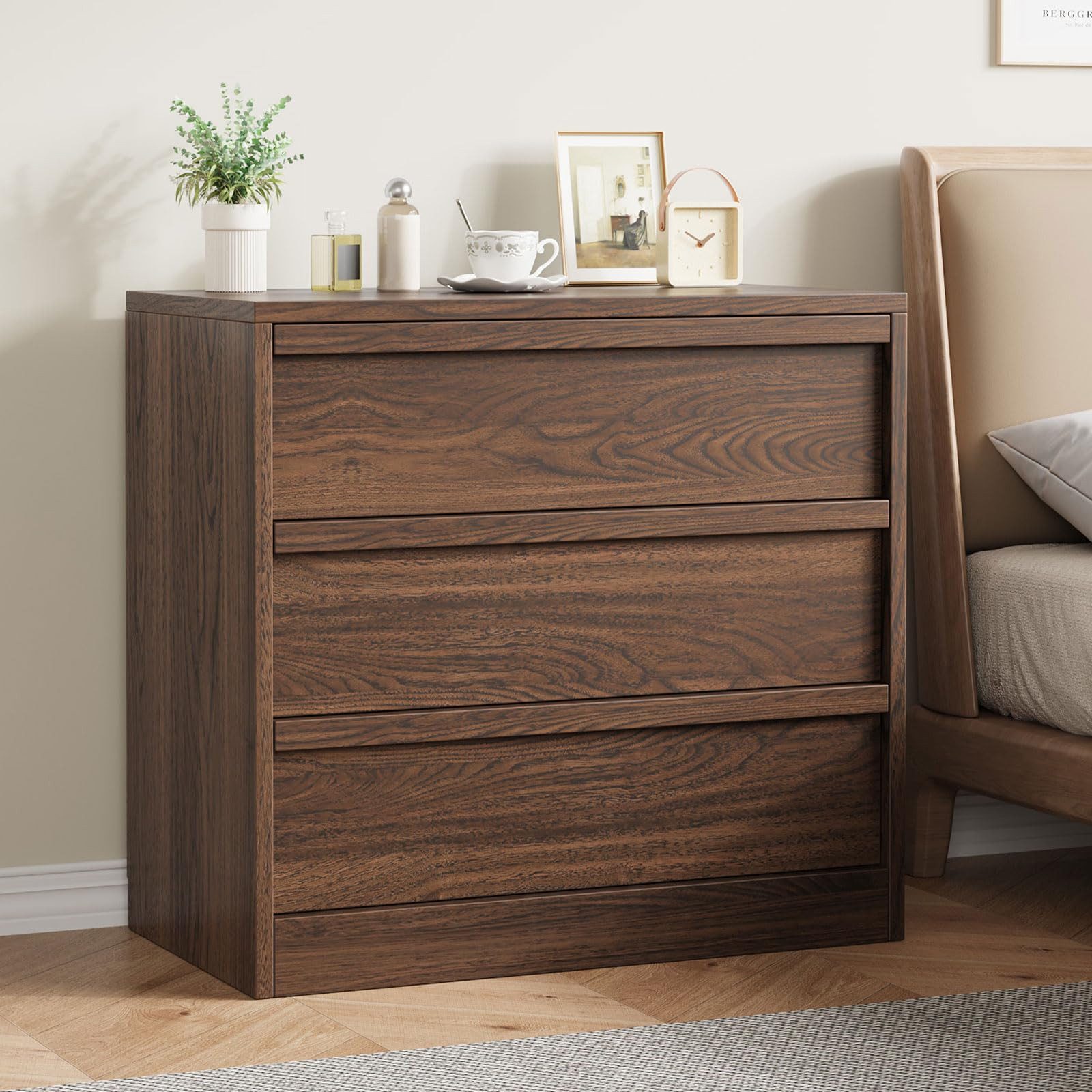 GarveeMore Kommode Sideboard mit 3 Schubladen Schubladenschrank 75x40x78cm