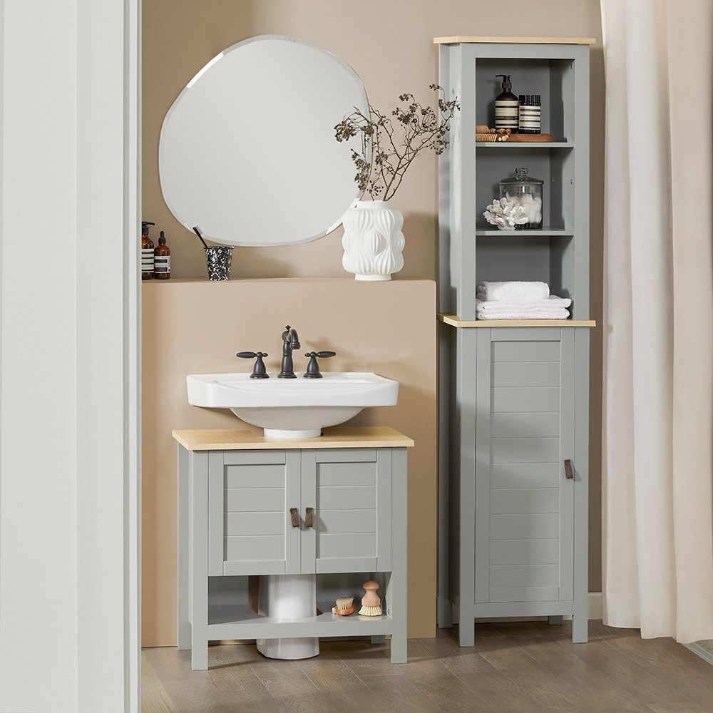SoBuy Waschbeckenunterschrank mit 2 Türen MDF Hellgrau 60 cm BZR69-II-HG günstig online kaufen