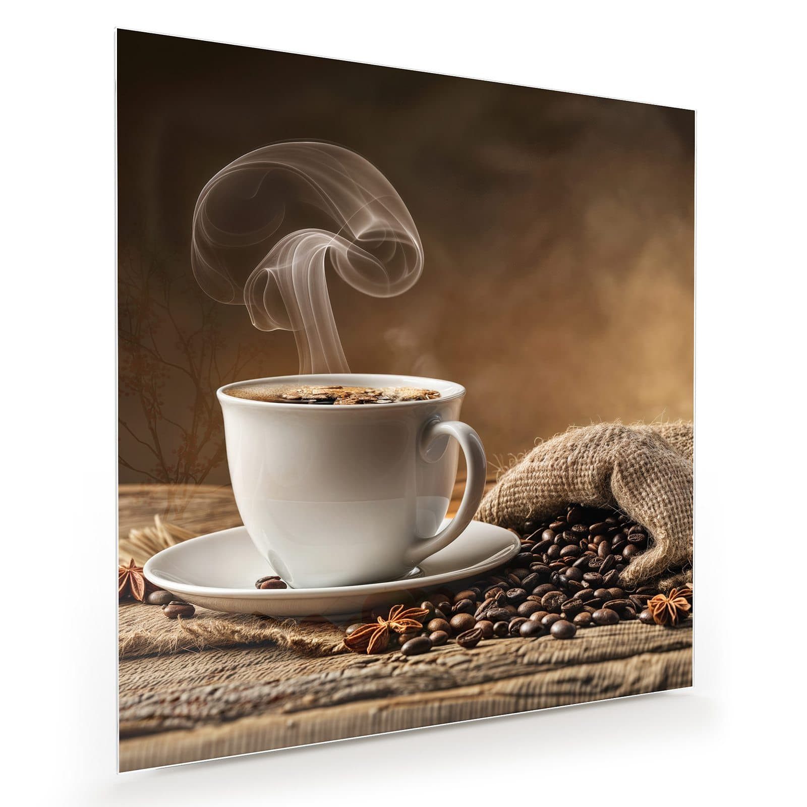 Glasbild Wandbild Quadratisch Kaffeegenuss mit Aufhängung