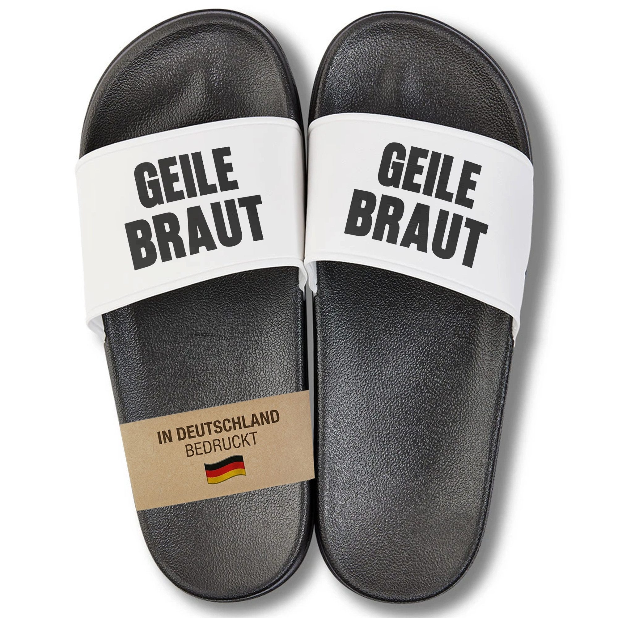 22Feels Geschenk Braut JGA Junggesellinnenabschied Badelatschen Frauen Spruch Badepantolette IN DEUTSCHLAND BEDRUCKT