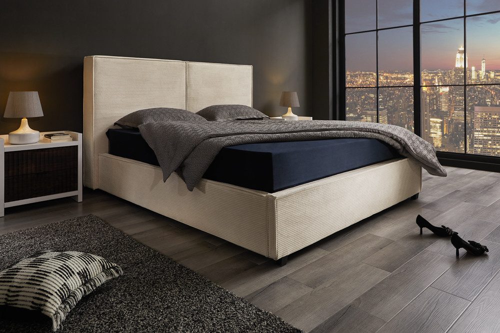 riess-ambiente Boxbett ROCCO 180x200cm beige Cord – mit Bettkasten & Kopfteil, modern (Einzelartikel, 1-St), Cordstoff, gepolstertes Kopfteil, mit Stauraum, Design