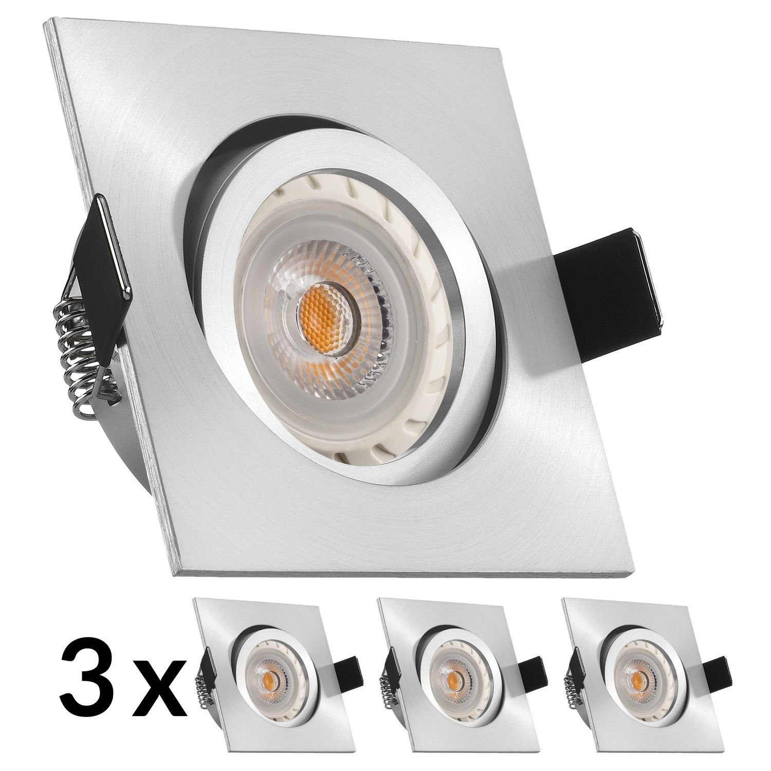 LEDANDO LED Einbaustrahler 3er LED Einbaustrahler Set Aluminium matt mit LED GU10 Markenstrahler