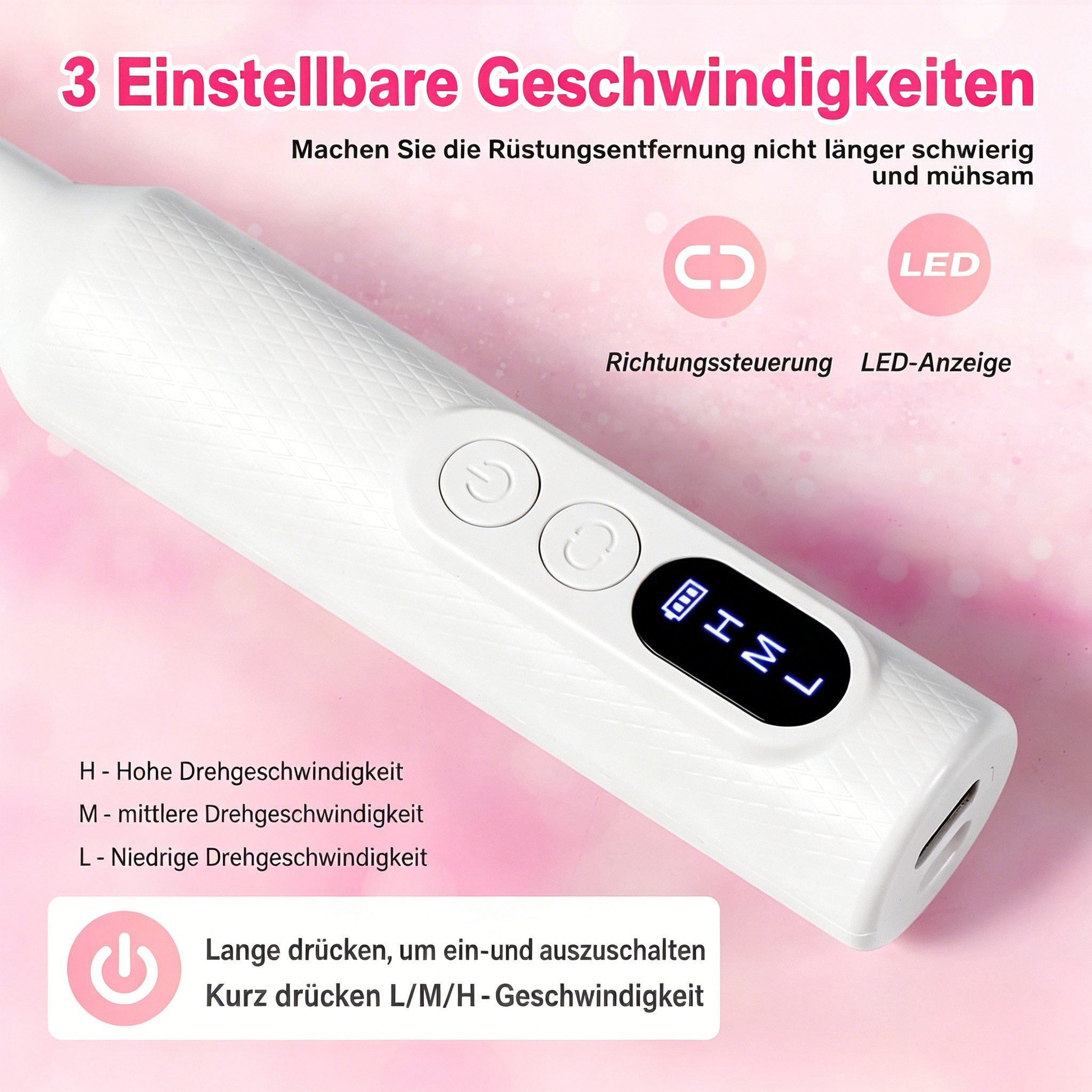 ibettertec Maniküre-Pediküre-Set Maniküre-Pediküre-Set Elektrischer Nagelfräser 18000 U/min Nagelfräser, Nagelfeile + 6 Aufsätze + Ladestation + USB-Ladekabel, USB-Ladung, Vor-/Rücklauf, LED-Anzeige, rutschfestes Griffdesign