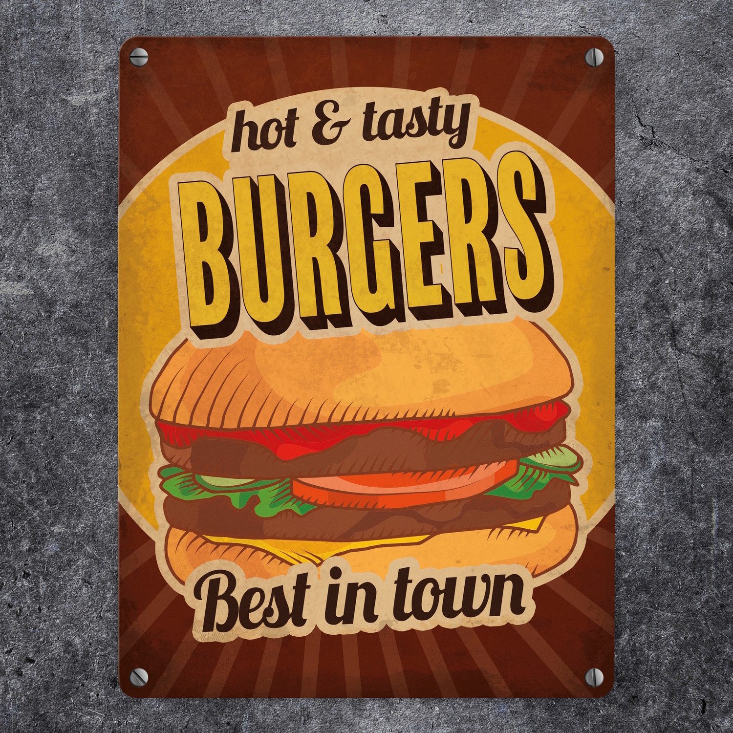 speecheese Metallschild Metallschild mit American Diner Classics Burgers Motiv Blechschild
