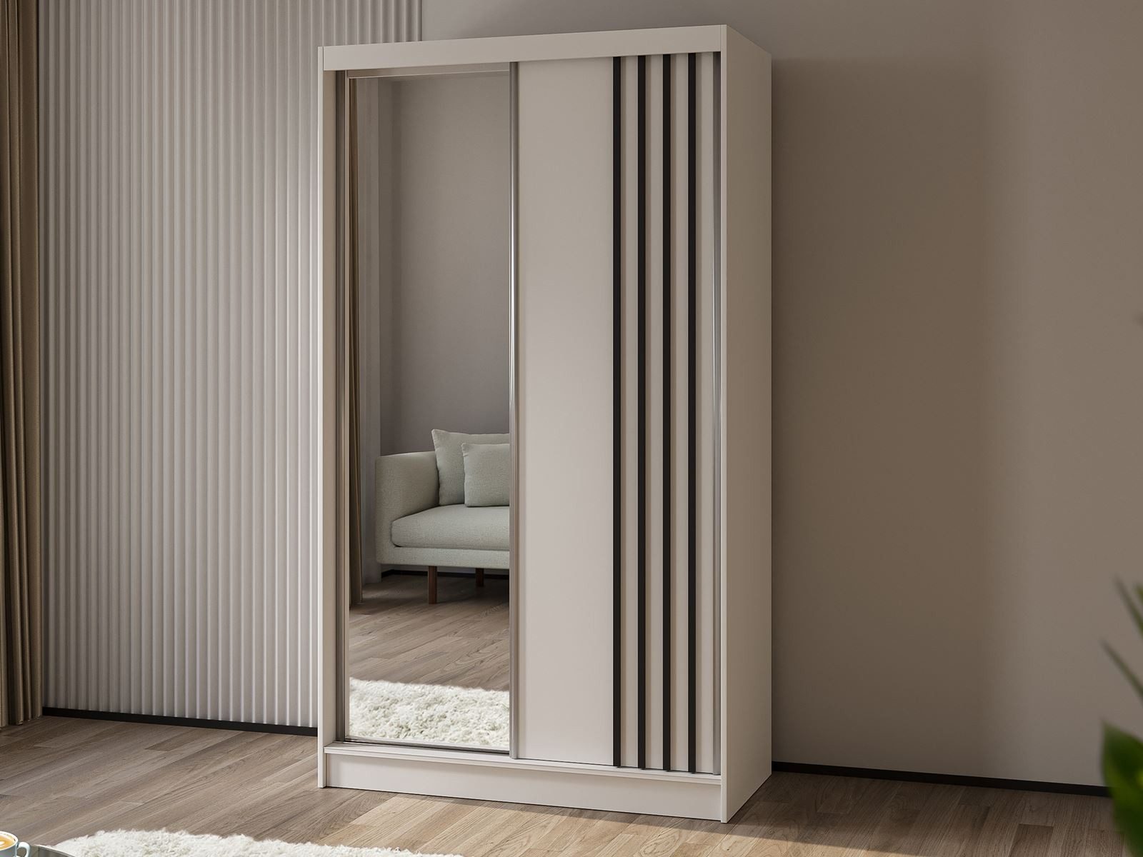 Compleo Schwebetürenschrank mit Lamellen MALTA, Garderobenschrank, günstig online kaufen