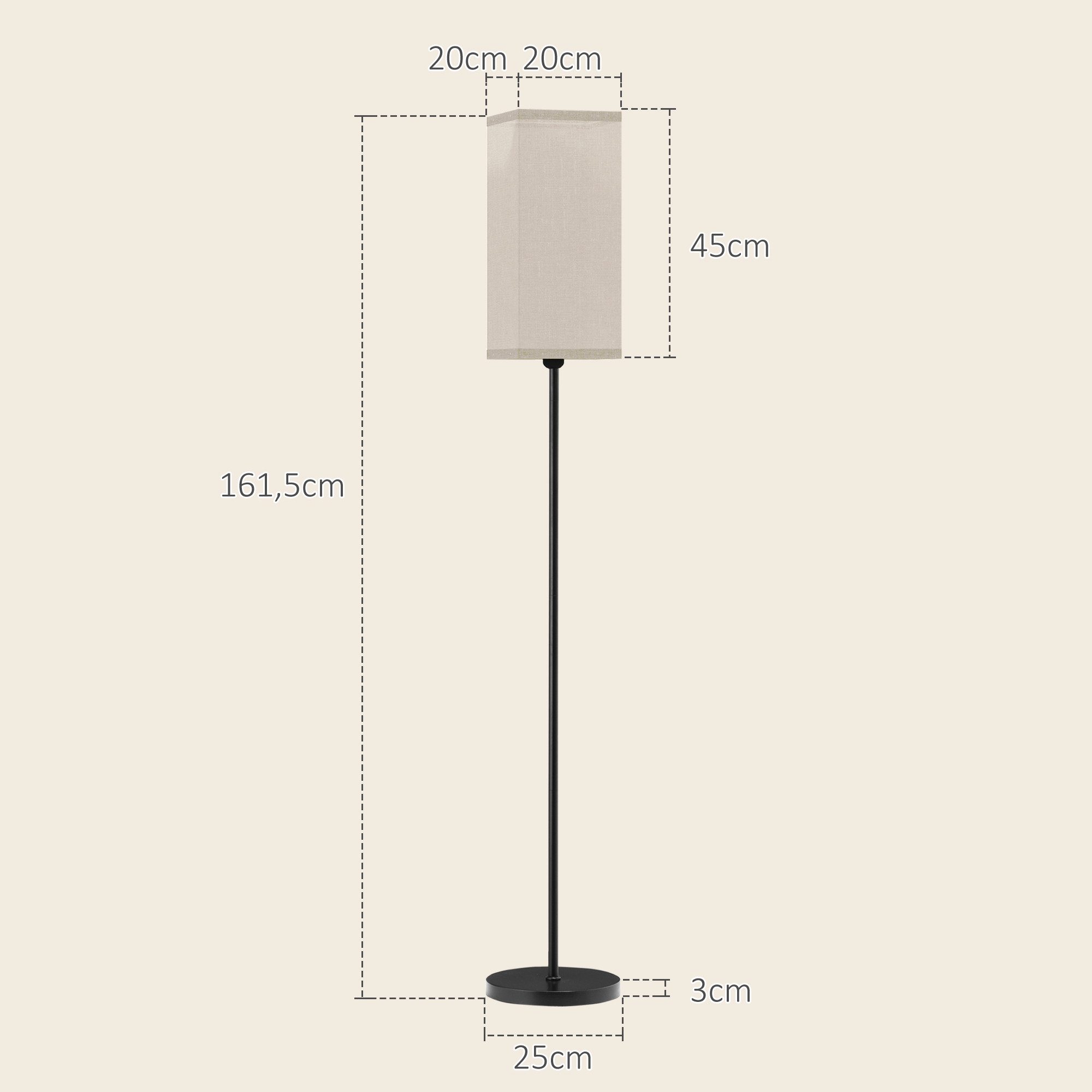 HOMCOM Stehlampe Moderne Stehleuchte mit Fußschalter, Schirm mit Leinenoptik, ohne Leuchtmittel, für Wohnzimmer, Schlafzimmer, exkl.Glühbirne, Schwarz