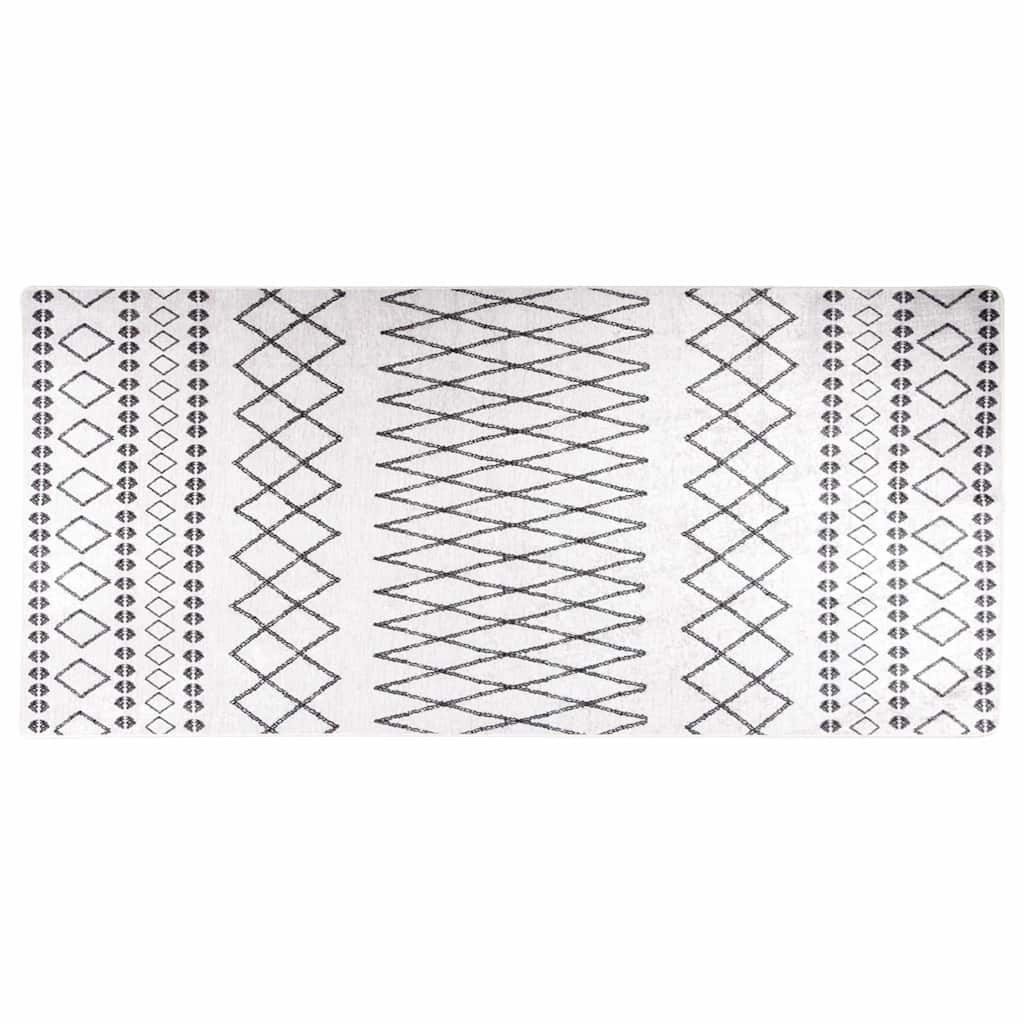 vidaXL Teppich Teppich Waschbar 80x300 cm Weiß und Schwarz, Rechteckig