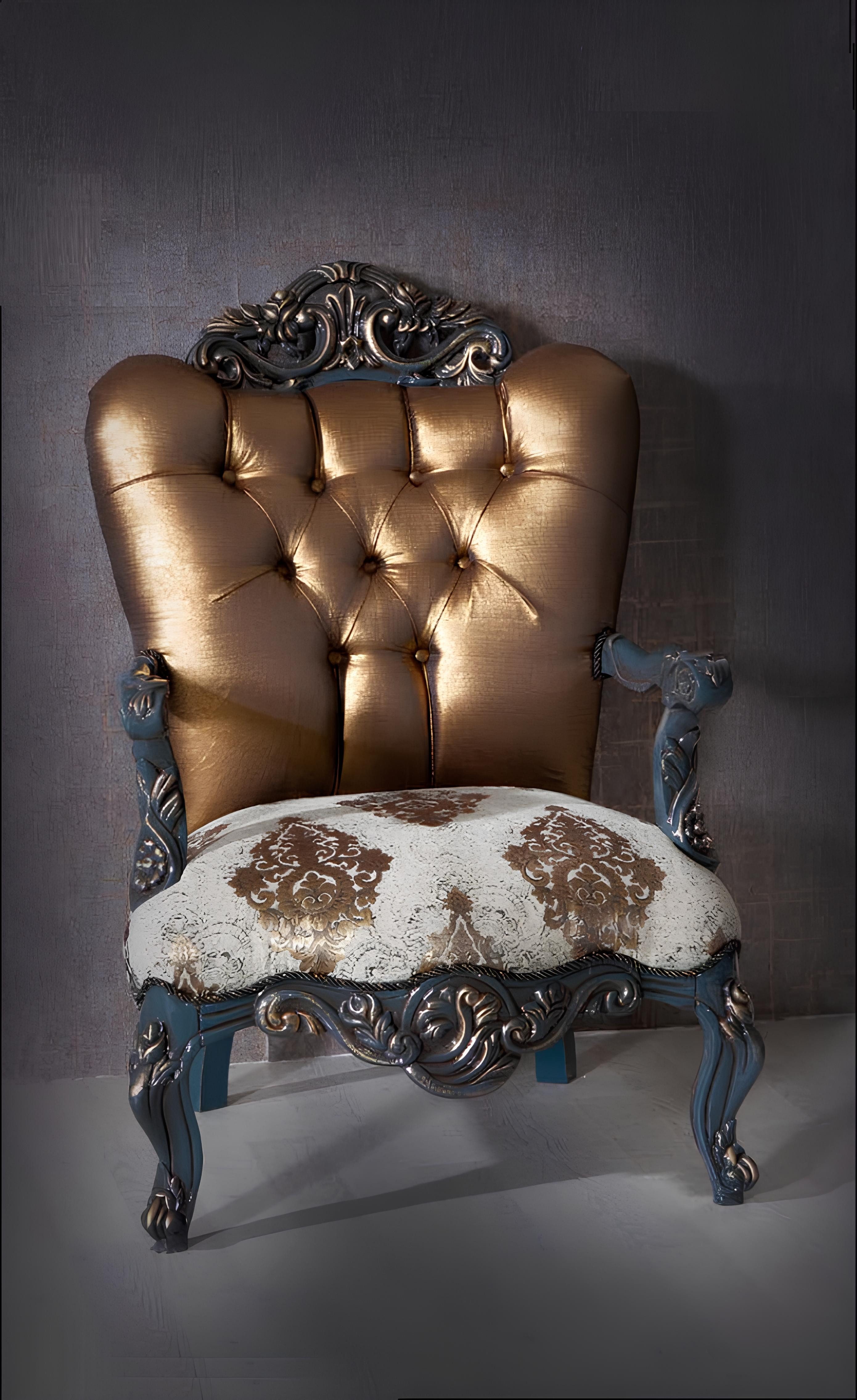 JVmoebel Chesterfield-Sessel Chesterfield Relax Sessel in Gold und Blau mit Holzfüßen (Packung, 1-St., 1x nur Sessel), Made in Europa