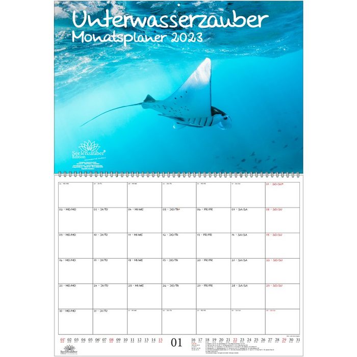 Seelenzauber Wandkalender Unterwasserzauber Planer DIN A2 aufgeklappt - Kalender für 2023 Unterw
