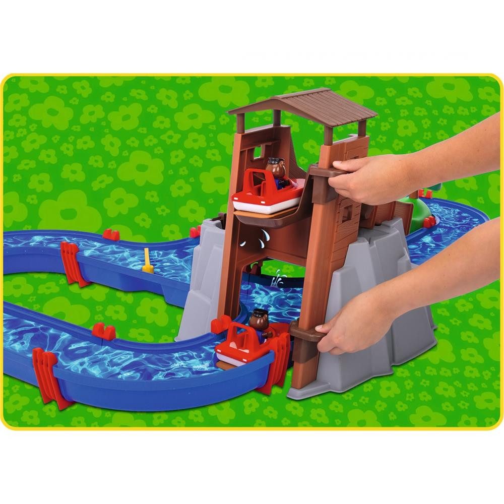 Aquaplay Wasserbahn AdventureLand 8700001547, mit Berg Turm Stausee Boot Spielset Kinder Wasserspielzeug