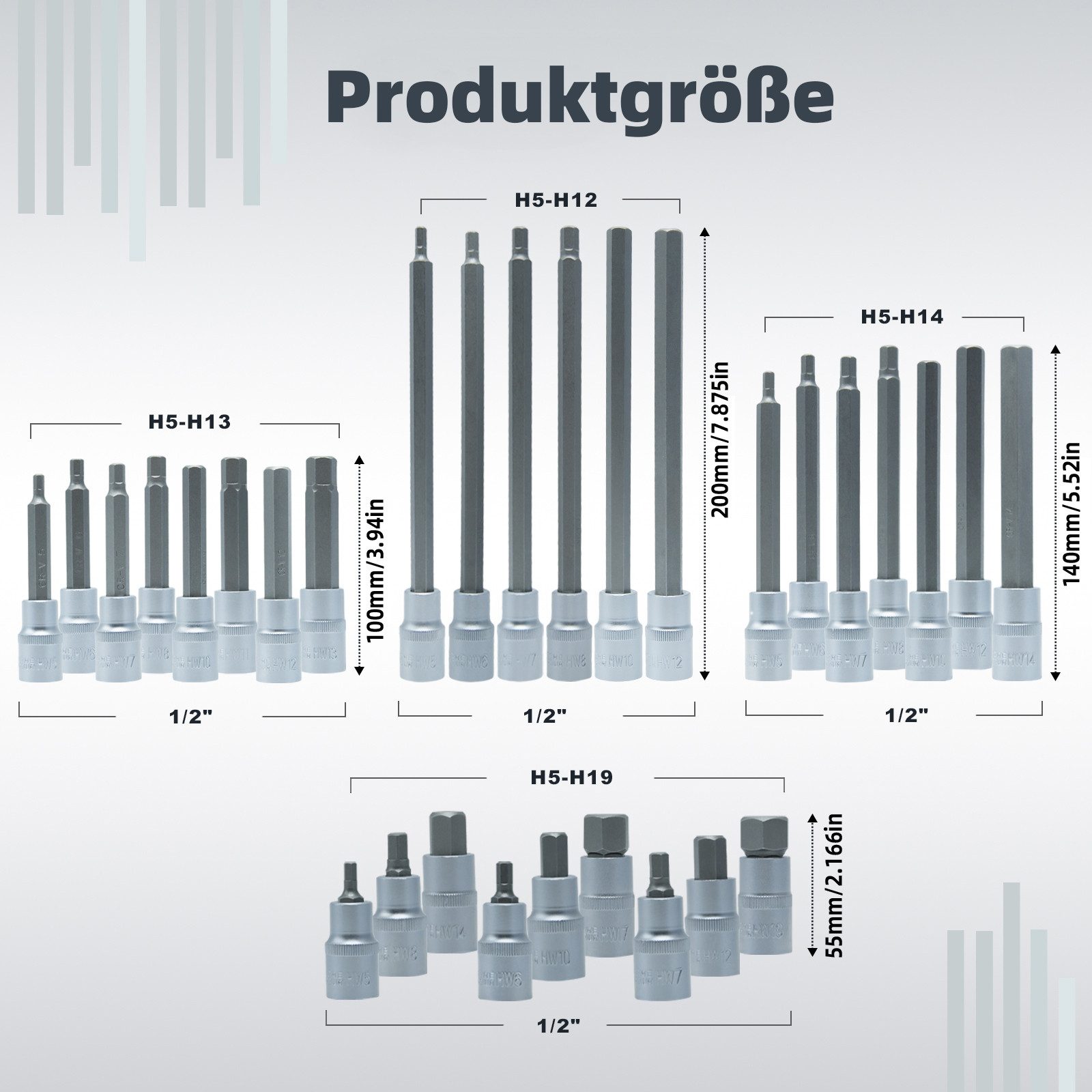 CCLIFE Steckschlüssel Steckschlüssel 1/2" Antrieb Schlüssel Set Nüsse (30 St)