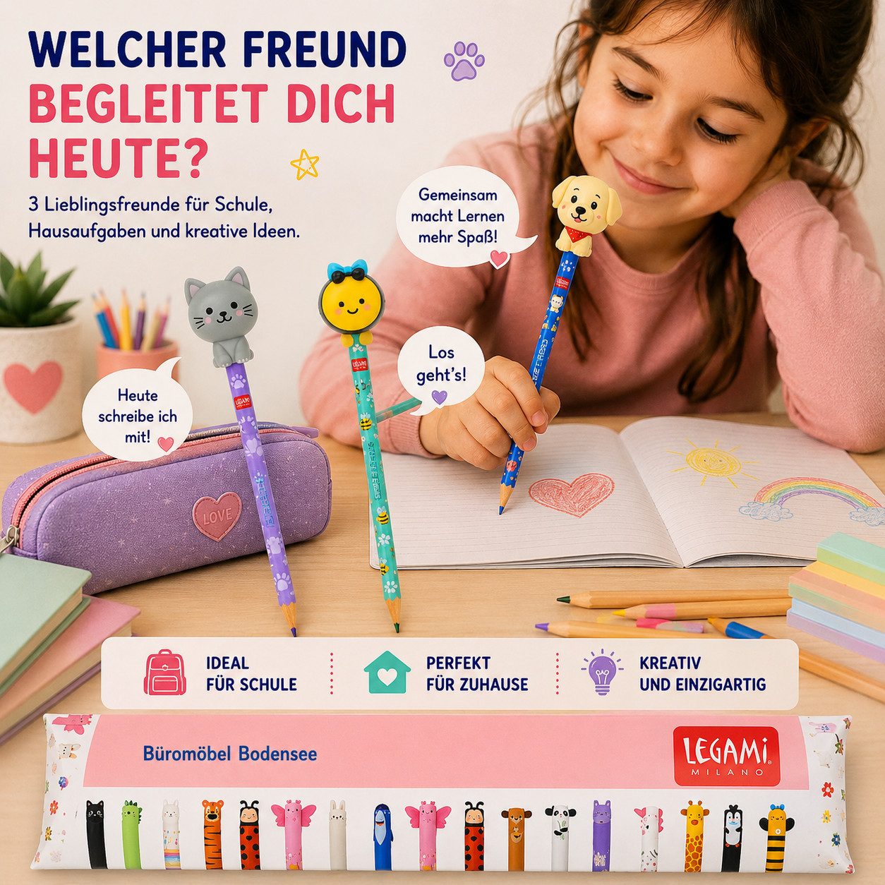 Legami Bleistift LEGAMI Squishy Bleistift 3er-Set Ever Friends Kitty Bee Golden