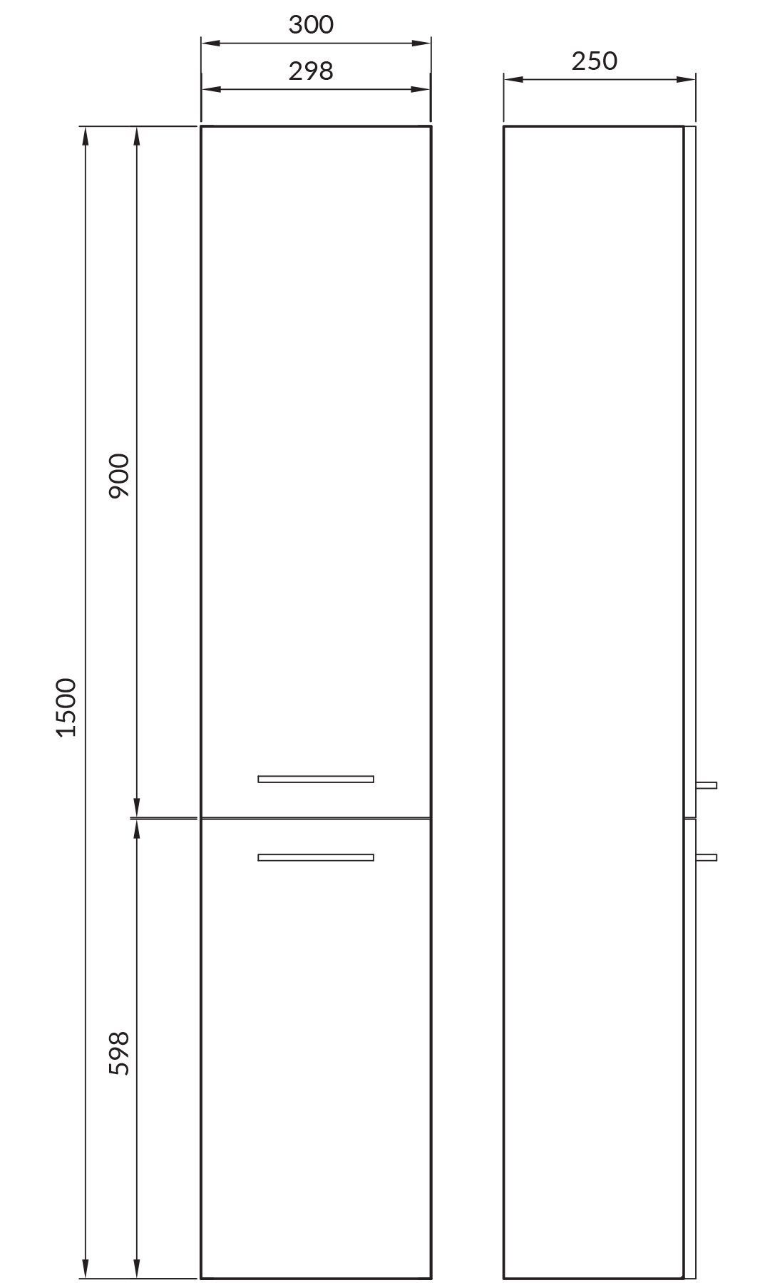 KOLMAN Hochschrank Weiß mit LARA Badezimmerschrank 150x30x25 Hochhängeschrank 2-Türen