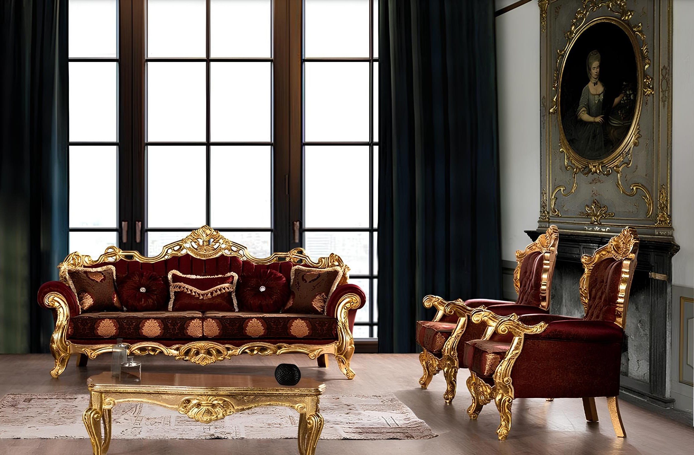 Xlmoebel Polstergarnitur Luxus Sofagarnitur 3+1+1 Sitzer Barock Stoff für Wohnzimmer, (3-tlg), Made in Europa