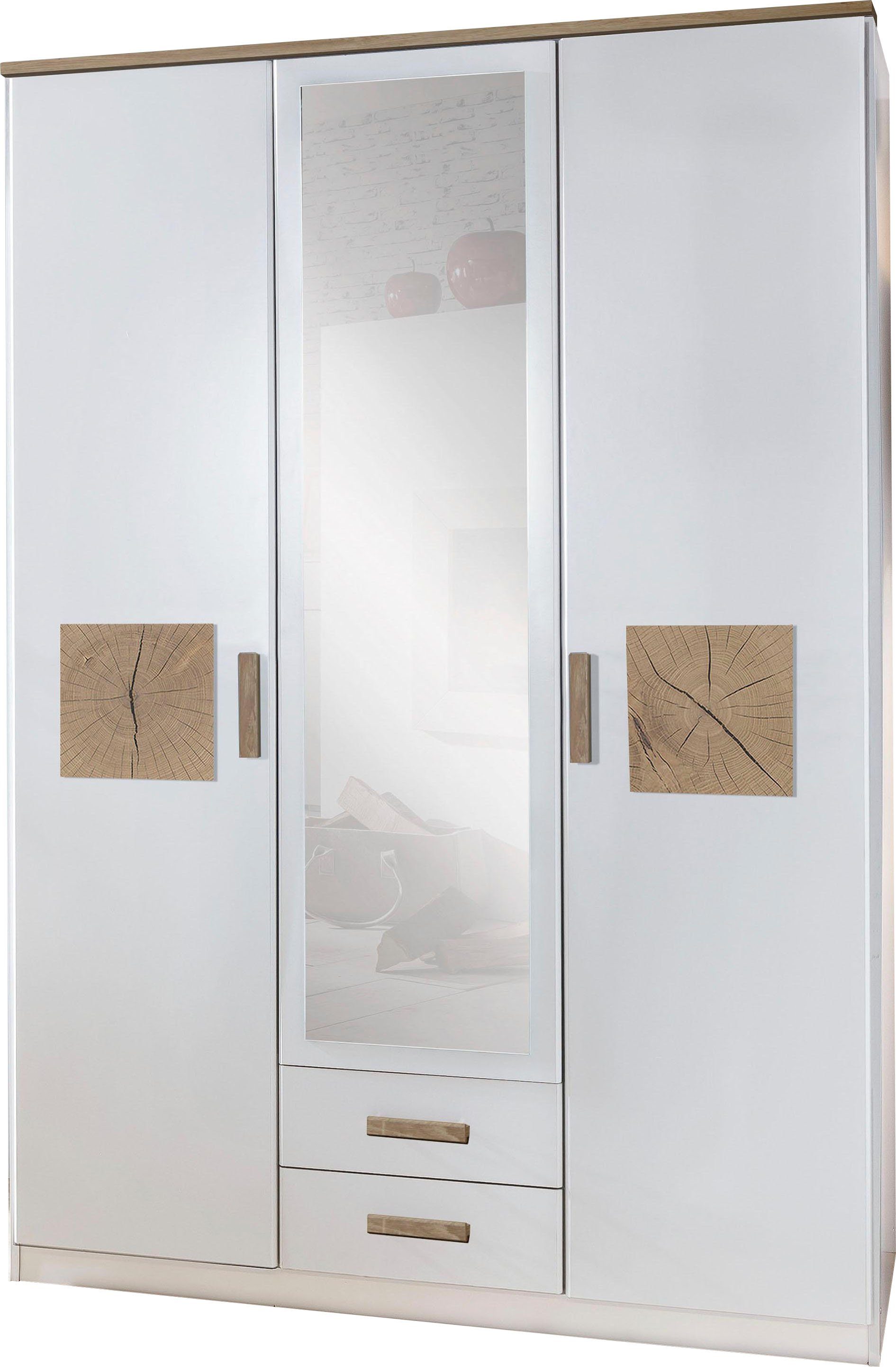 Wimex Kleiderschrank Kärnten Schlafzimmerschrank im natürlichen Design (in zwei Breiten erhältlich, mit Spiegel) Topseller Schrank Garderobe mit 3 Türen und 2 Schubladen 135cm