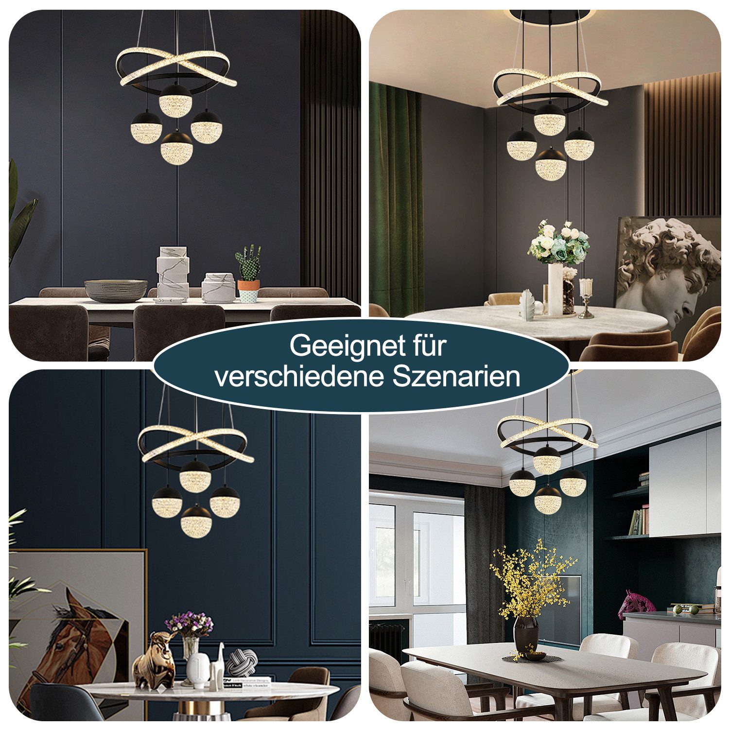 JDONG LED Pendelleuchte esstisch Hängeleuchte Schwarz/Gold 54W 100CM Dimmbar, LED fest integriert, Kaltweiß, Warmweiß, Neutralweiß, Tageslichtweiß, Pendellampe  – Bild 4 von 5