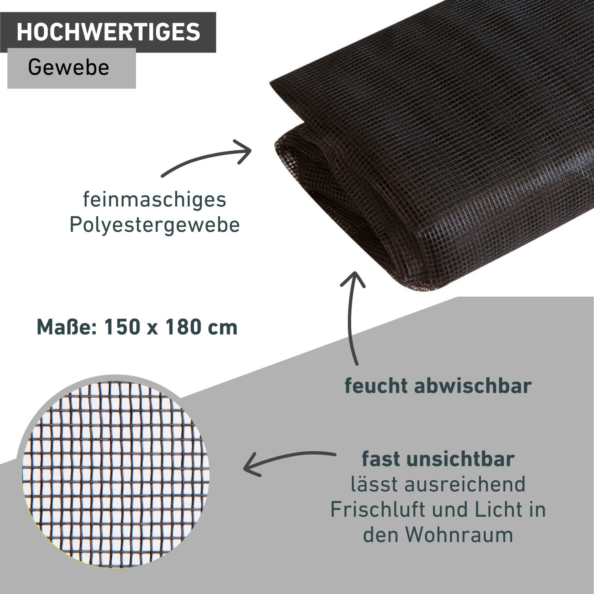 Windhager Moskitonetz Plus für Fenster, Klettband Insektenschutz ohne bohren, 150 x 180 cm (1 St), Insektenschutzgitter, Moskitonetz erhältlich in anthrazit oder weiß