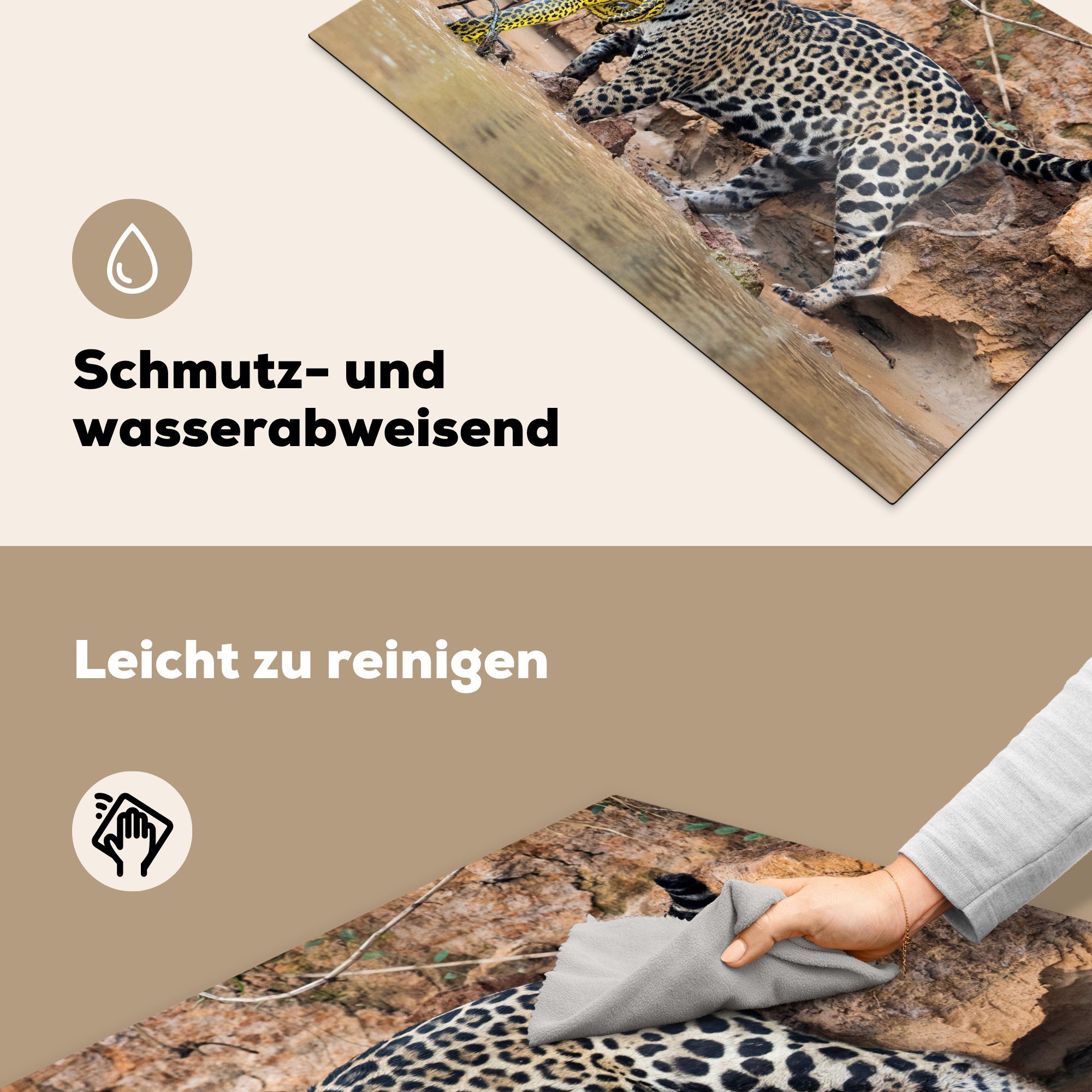 MuchoWow Herdblende-/Abdeckplatte Jaguar - Schlange Induktionskochfeld 81x52 Ceranfeldabdeckung Schutz für küche, Wasser, (1 - tlg), Vinyl, die cm