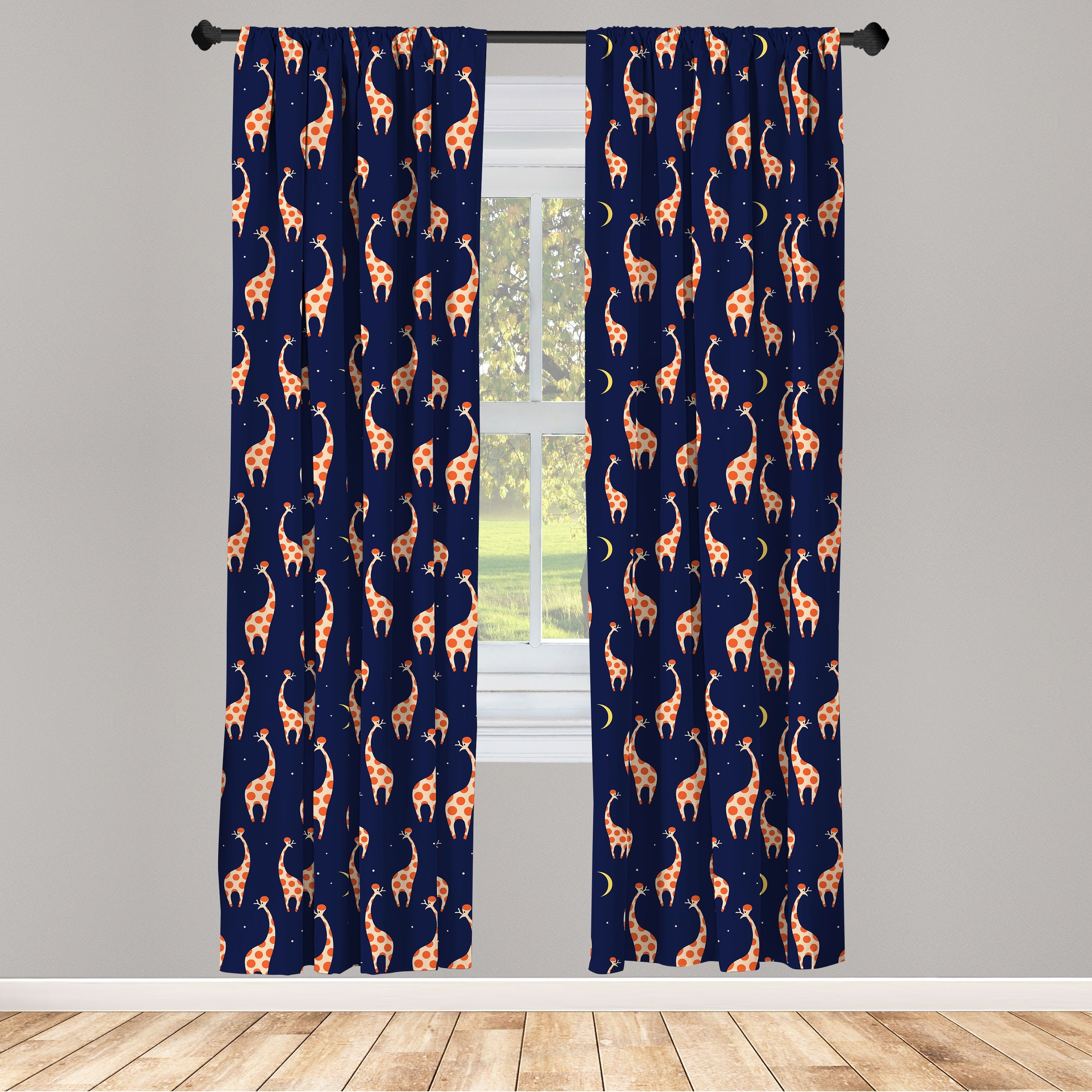 Gardine Vorhang für Wohnzimmer Schlafzimmer Dekor, Abakuhaus, Microfaser, Giraffe Funny Animals Night Sky