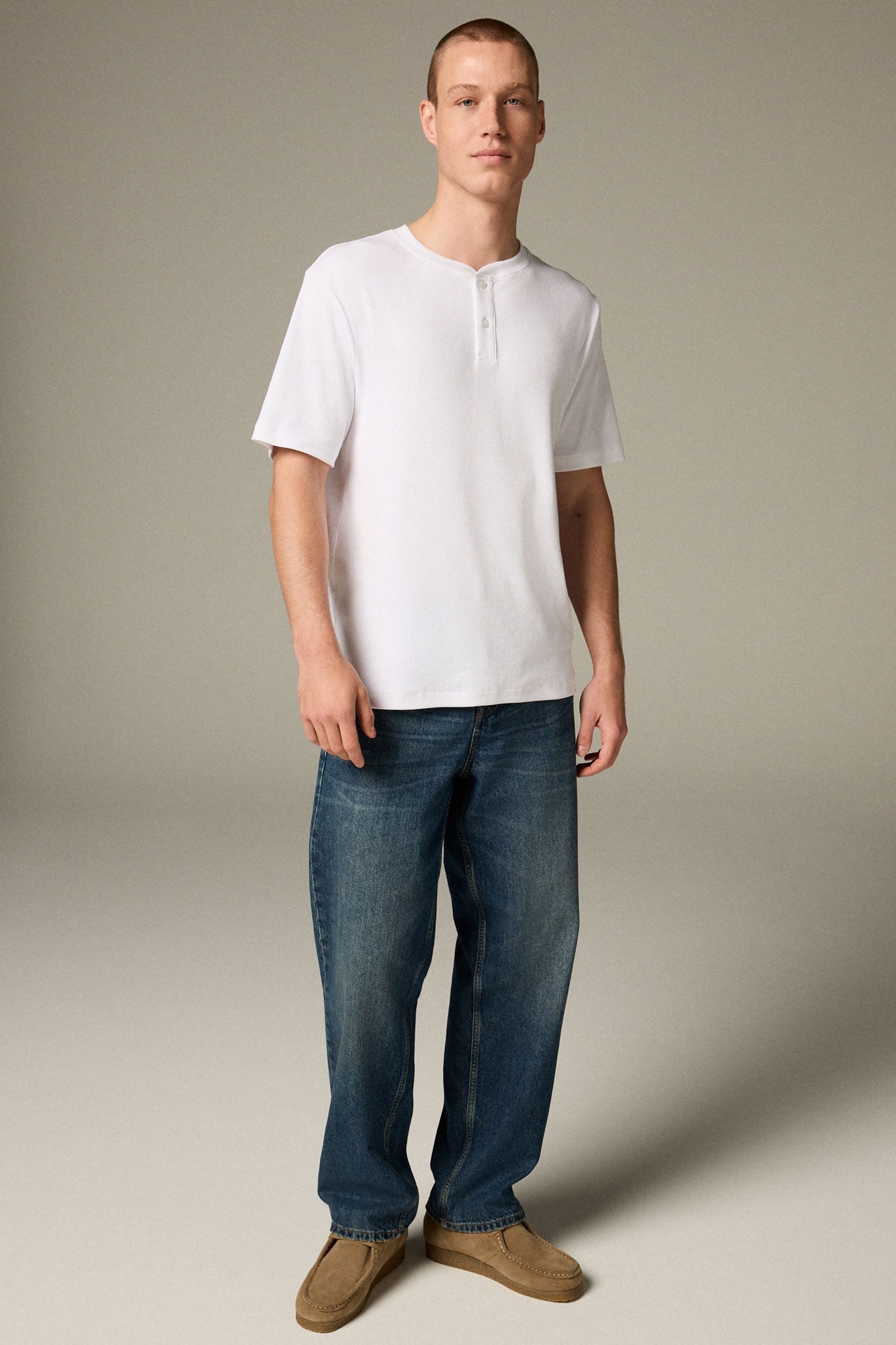 Next T-Shirt Geripptes T-Shirt mit Grandad-Kragen günstig online kaufen
