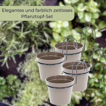 GarPet Blumentopf 4 x Hängetopf Blumen Pflanz Topf Set Wand mit Metall Haken Halterung