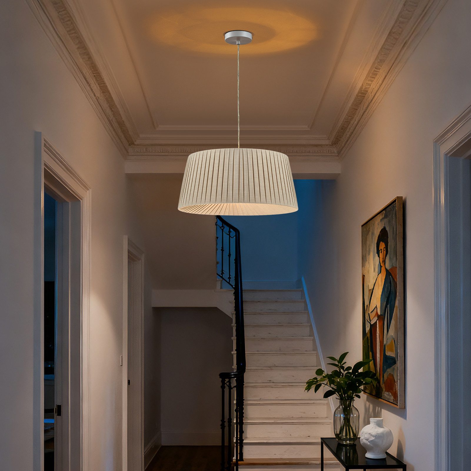 STANBOW Deckenleuchte Deckenlampe mit Pillise-Stoffschirm, Hängelampe, Modern-Skandinavisch, ohne Leuchtmittel, Pedellampe, Ess-, Wohn- & Schlafzimmer, 150 cm, E27, Höheverstellbar