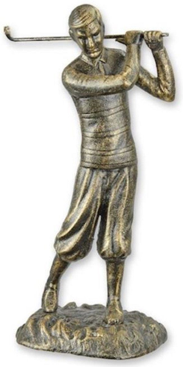 Casa Padrino Dekofigur Casa Padrino Gusseisen Deko Skulptur Golfspieler Antik Gold 13,5 x 11,5 x H. 29,3 cm - Gusseisen Deko Figur - Schreibtisch Deko - Deko Accessoires - Luxus Accessoires