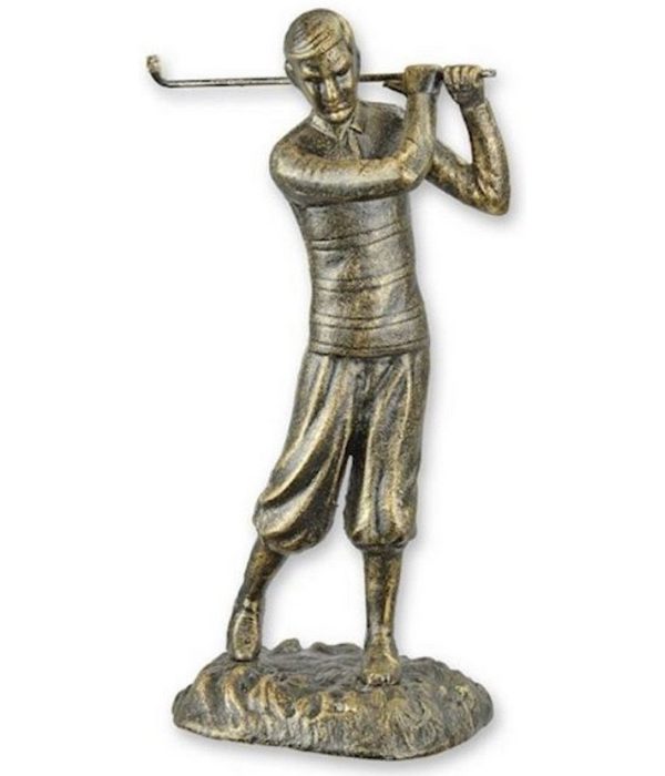 Casa Padrino Dekofigur Casa Padrino Gusseisen Deko Skulptur Golfspieler Antik Gold 13 5 x 11 5 x H. 29 3 cm - Gusseisen Deko Figur - Schreibtisch Deko - Deko Accessoires - Luxus Accessoires