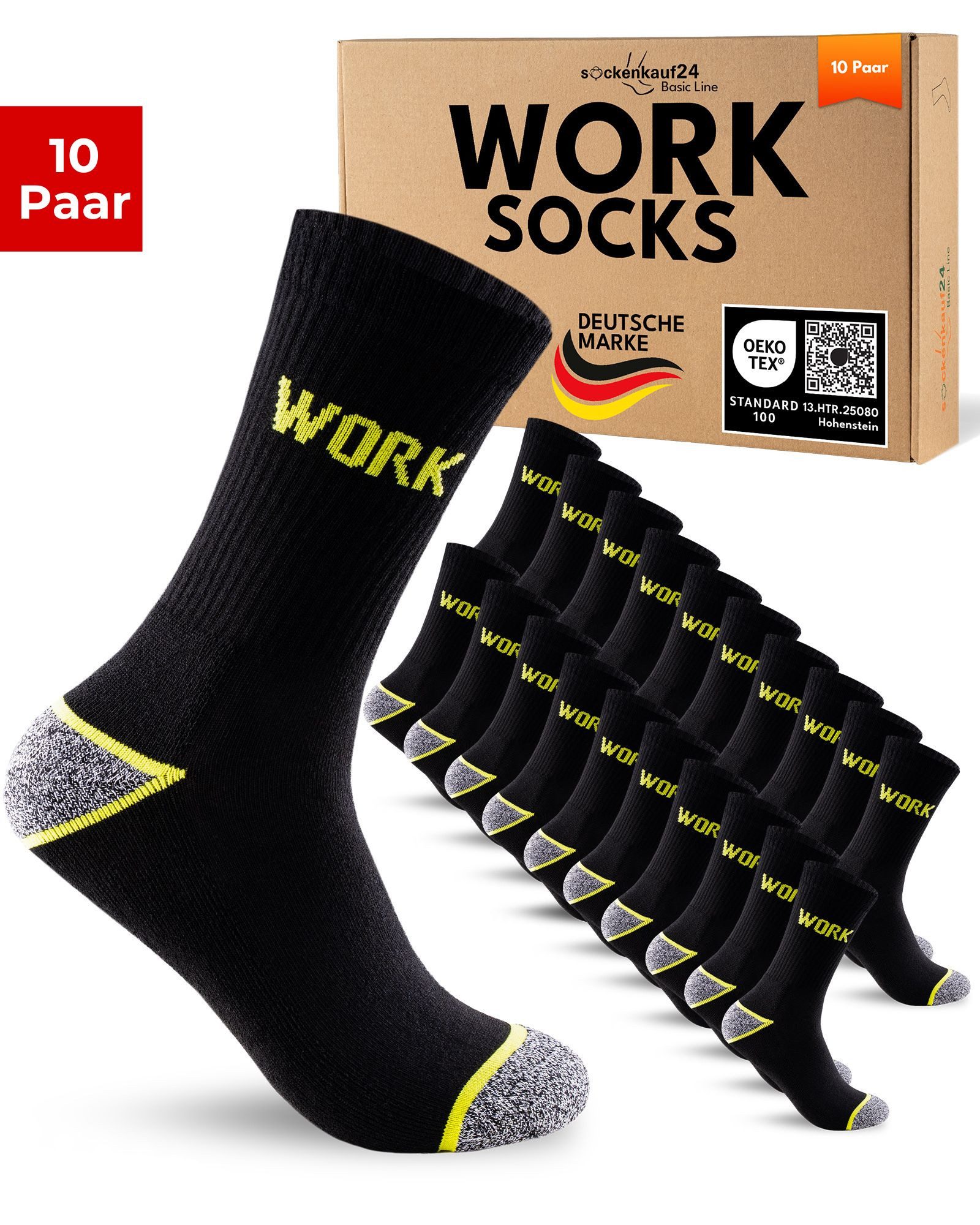 sockenkauf24 Arbeitssocken Herren 10 Paar WORK Socken Arbeitssocken (10-Paar) Verstärkter Fersen- und Zehenbereich, gepolsterte Sohle
