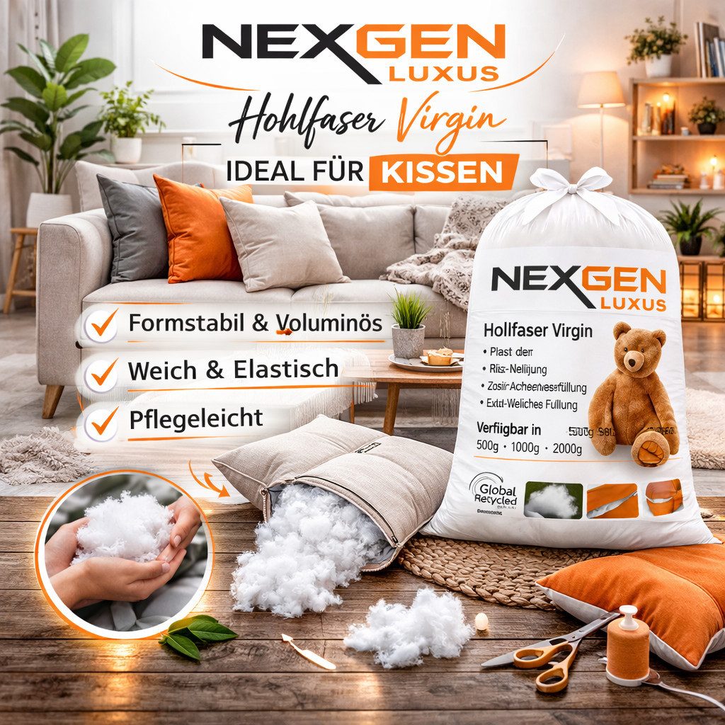NEXGEN Luxus Kissenfüllung Füllwatte Polyester Füllung Hohlfaserfüllung für Kissen & kuscheltiere, Decken, Sofas, Plüschtiere, Sitz- & Nackenkissen, Teddybären