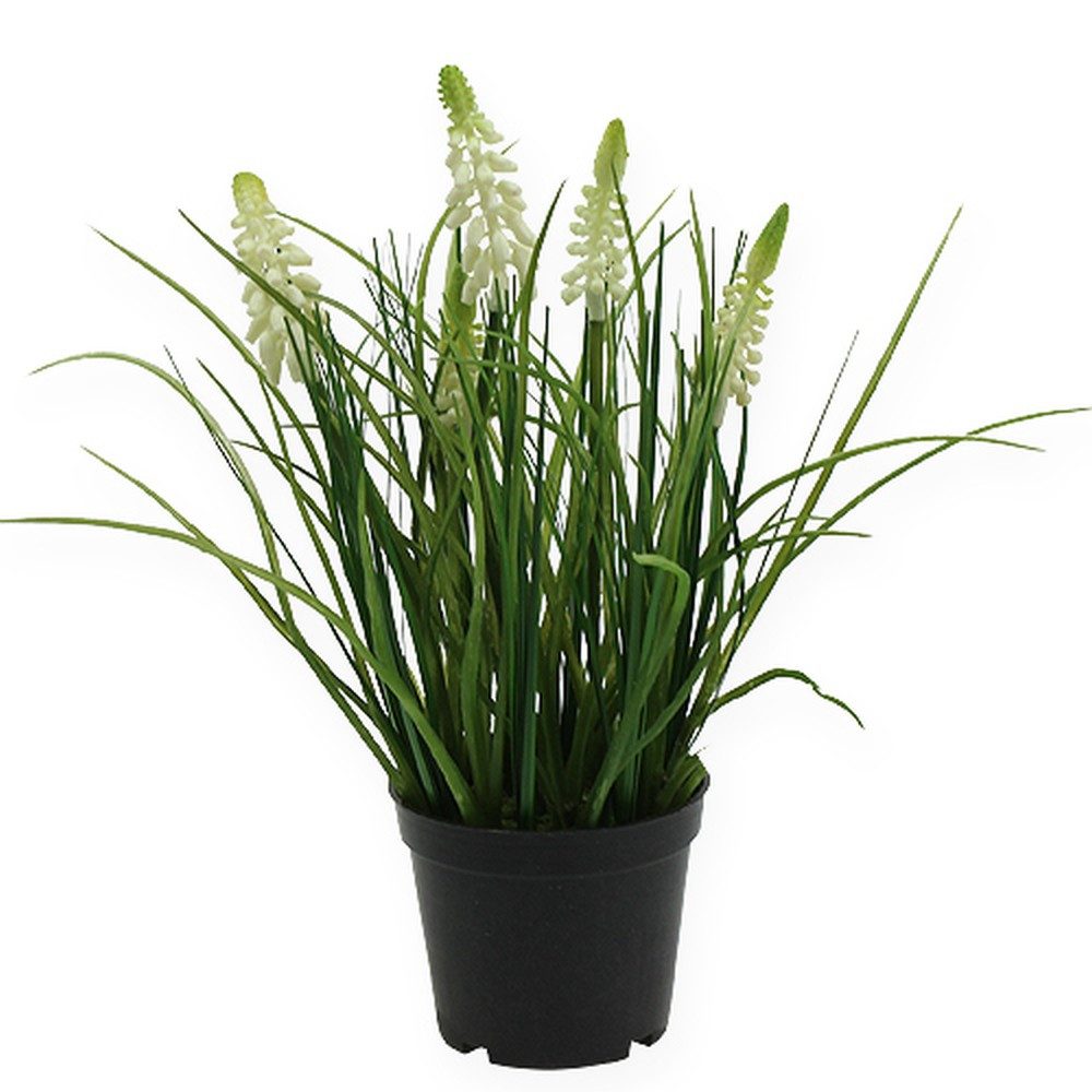 Kunstblume Deko Traubenhyazinthe Creme 26cm im Topf künstliche Blume
