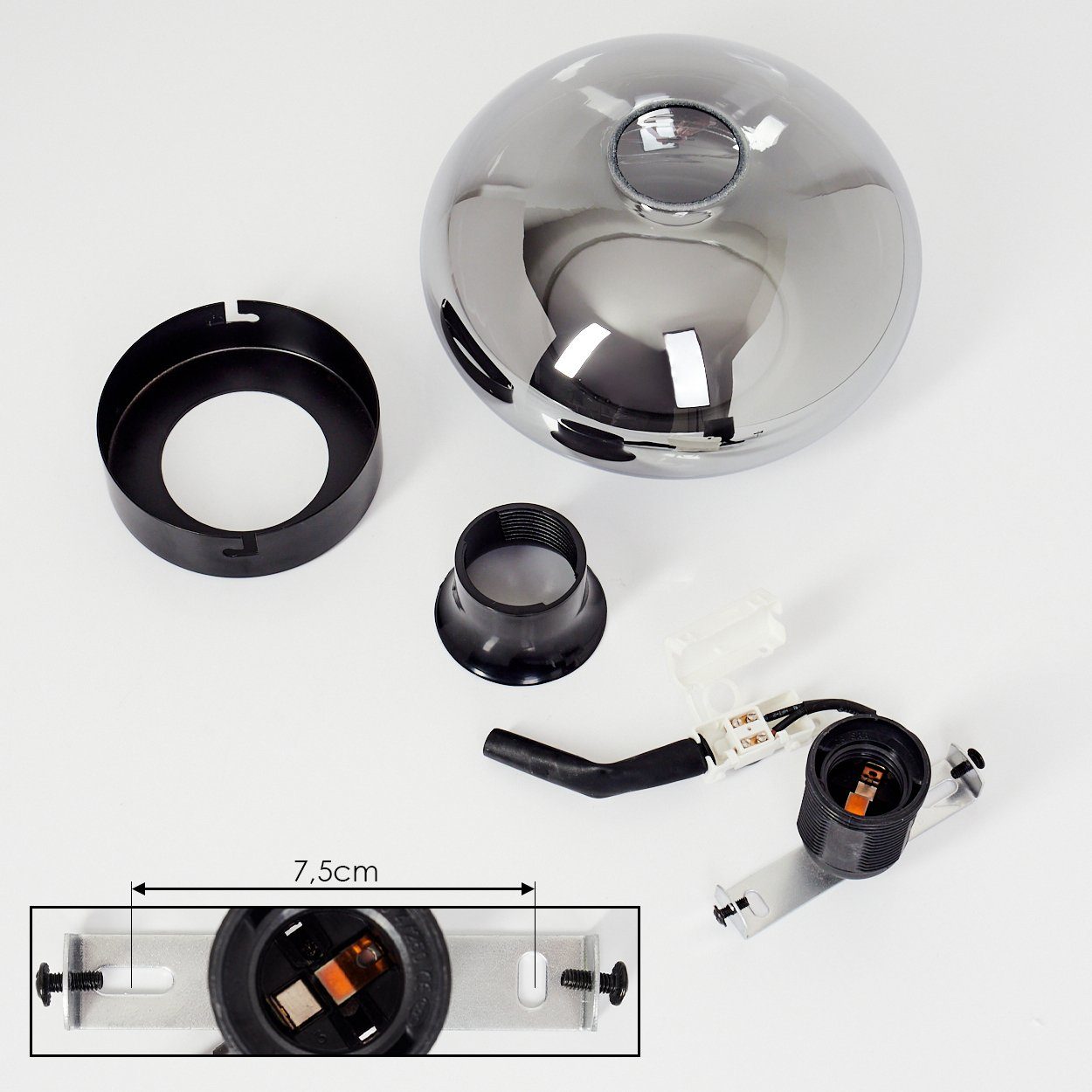 hofstein Deckenleuchte »Pietramelara« Deckenlampe aus Metall/Glas in Schwarz/Rauchfarben, ohne Leuchtmittel, runde Leuchte mit Schirm aus Echtglas, Ø17, 5cm, 1x – Bild 5 von 5